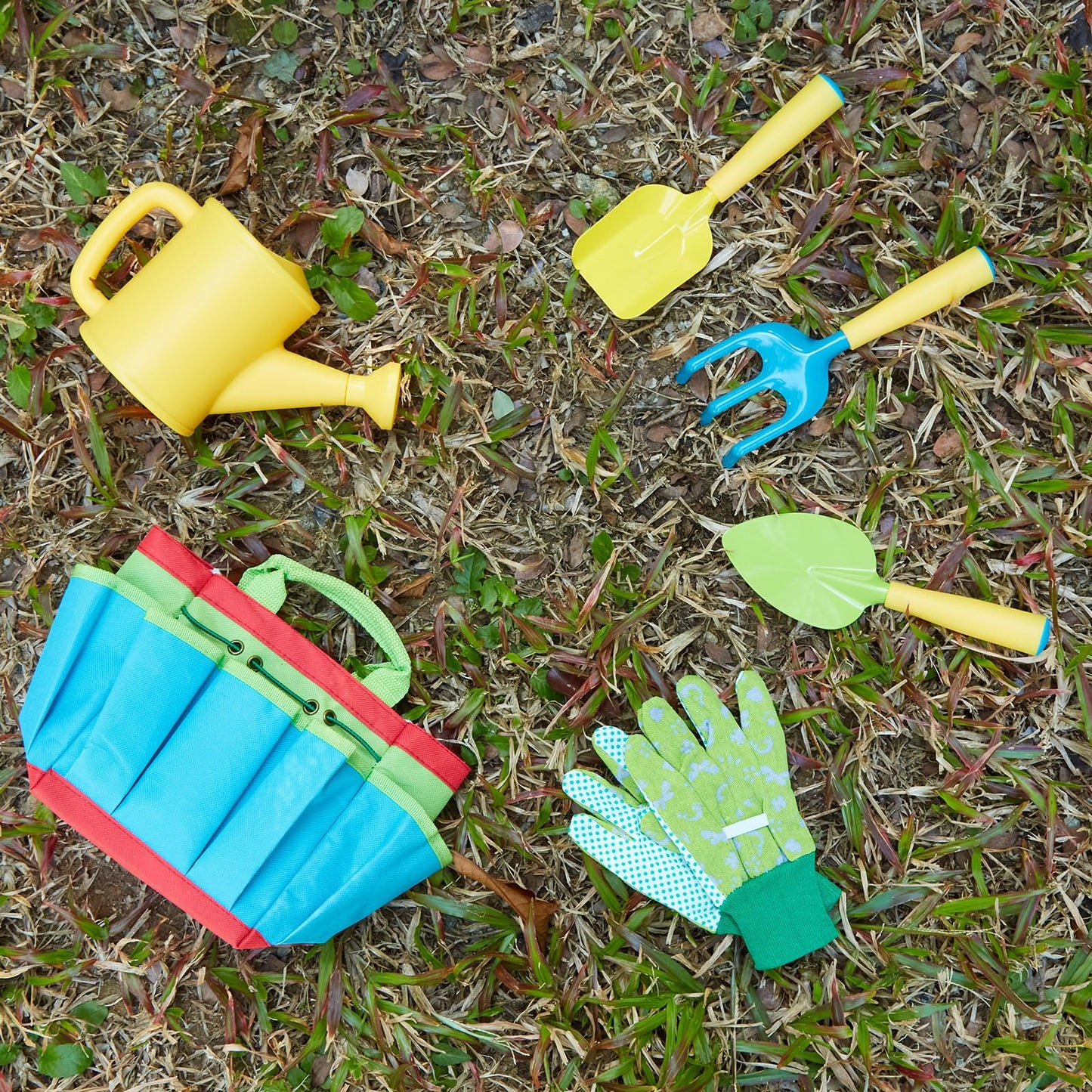 FITNATE Green Kids Garden Tools Set,6 PCS Garden Tools Including Watering Can, Shovel, Rake, Fork, Children Gardening Gloves and Garden Tote Bag, All in One Set
