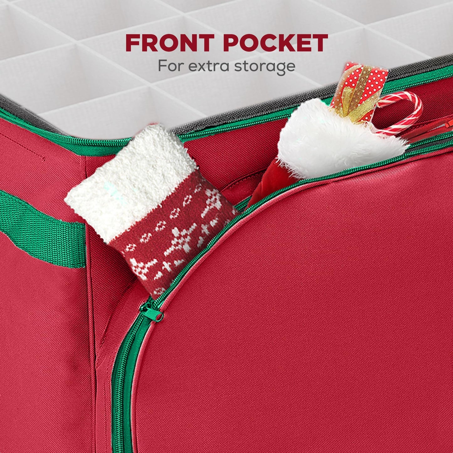 HOLDN’ STORAGE Premium Christmas Ornament Storage Container - Holds Up to 72-4” Ornaments Durable 600D Fabric - Adjustable Dividers - 3 Individual Trays - Metal Frame - Red
