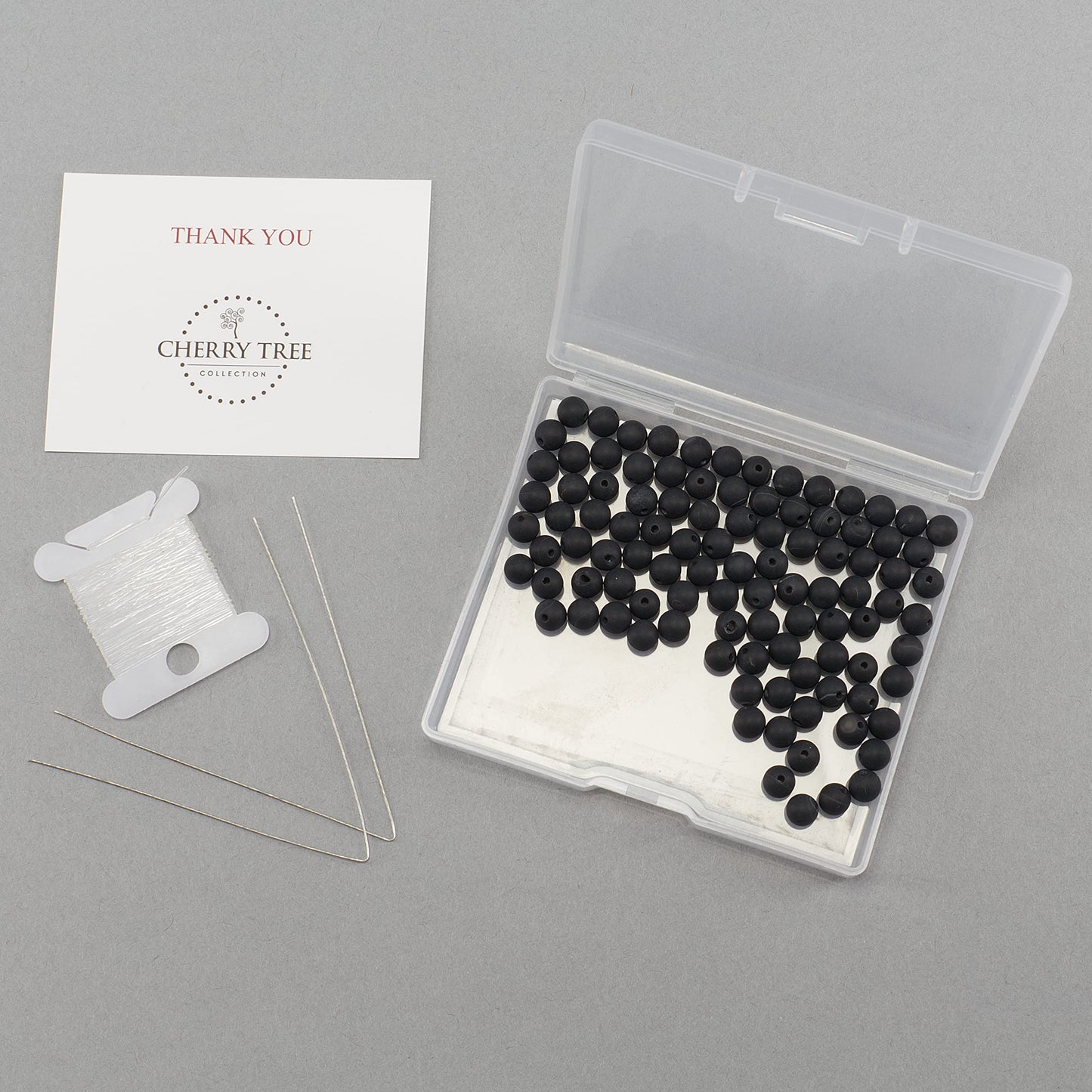 Cherry Tree Collection | 100PCS 6mm Matte Black Agate Gemstone Round Beads for Jewelry Making | Includes Storage Box, Elastic String, and Needles