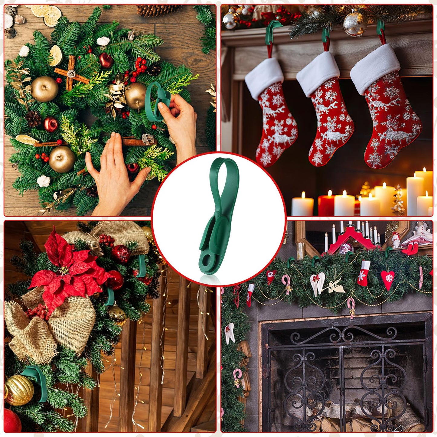 Relaxweex 12 Pcs Garland Hanger for Mantle No Drill Garland Hangers Hooks Wreath Ties Fireplace Stocking Holder Stretchable Silicone Adhesive Straps for Door Frame Stairways (Green)