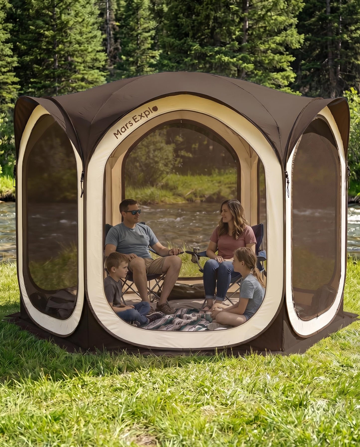 Mars Explo Screen Pop Up House Room Tent, Canopy Sun Shade Shelter for Patio, Backyard, Deck & Outdoor Activities, Portable Gazebo, Not Waterproof, 10'x10', Brown