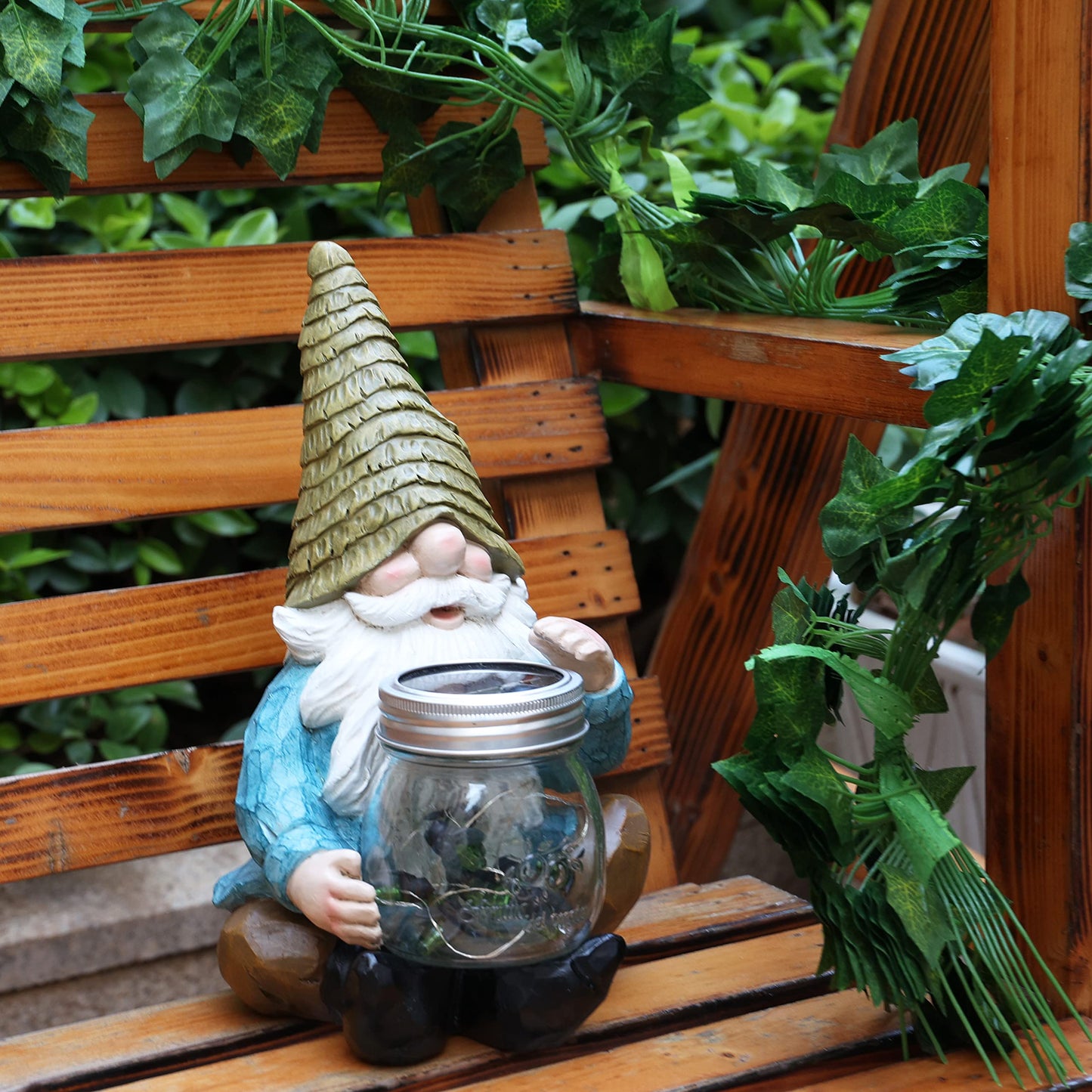 Vcdsoy Solar Firefly Jar Gnome Waterproof, Mother's Day,Birthday Housewarming Gifts for Mom Women,Large Garden Gnome Funny Solar Outdoor LED Lights Resin Statues 10.6" Lantern Figurines Decorations