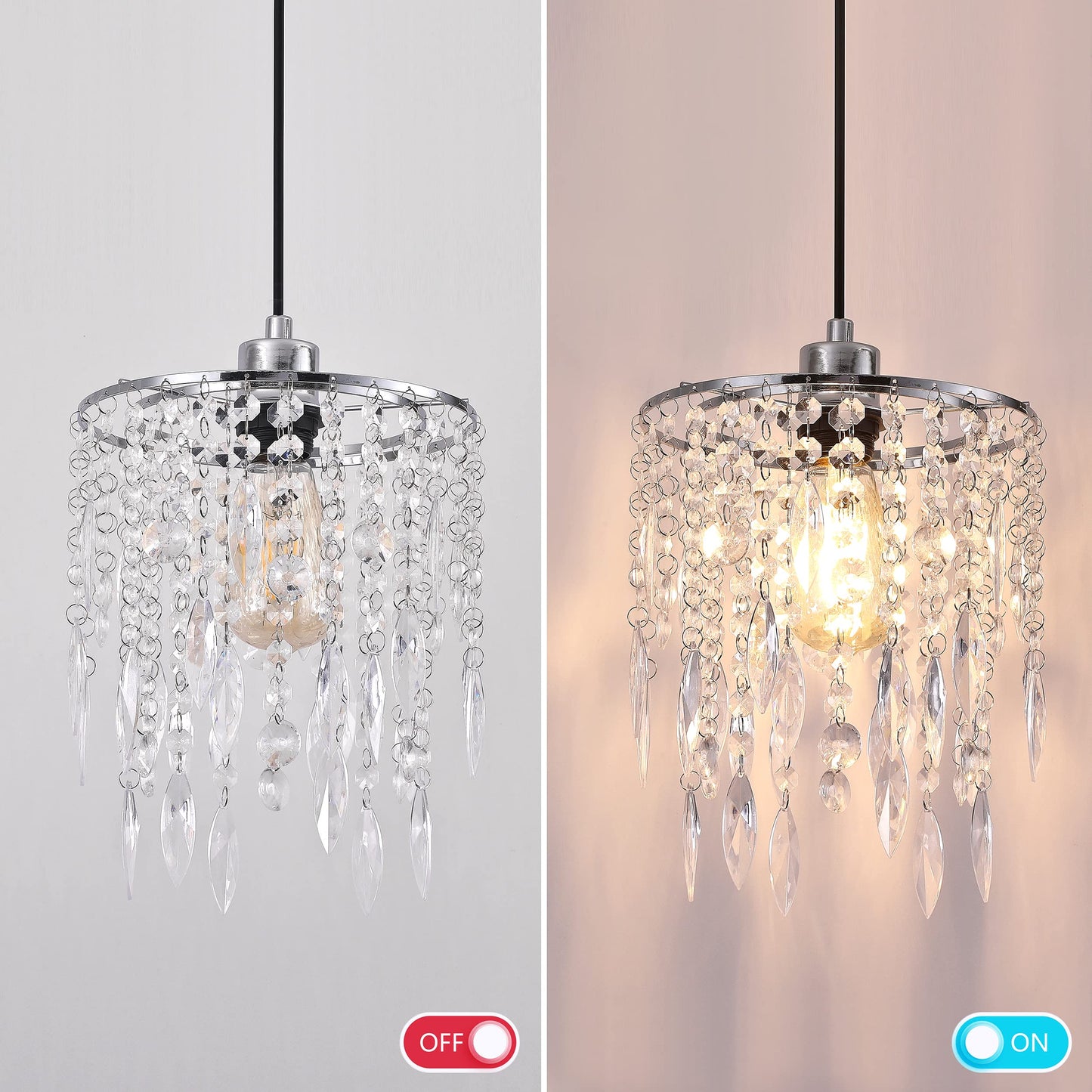 H11.81''X D8.66'' Chandelier Shades, Mini Crystal Shade, Acrylic Beaded Hanging Lampshade, Modern Pendant Light Shades, Sparkling Ceiling Decor for Bedroom, Hallway, Bar, Kitchen, Bathroom, 2-Tiers