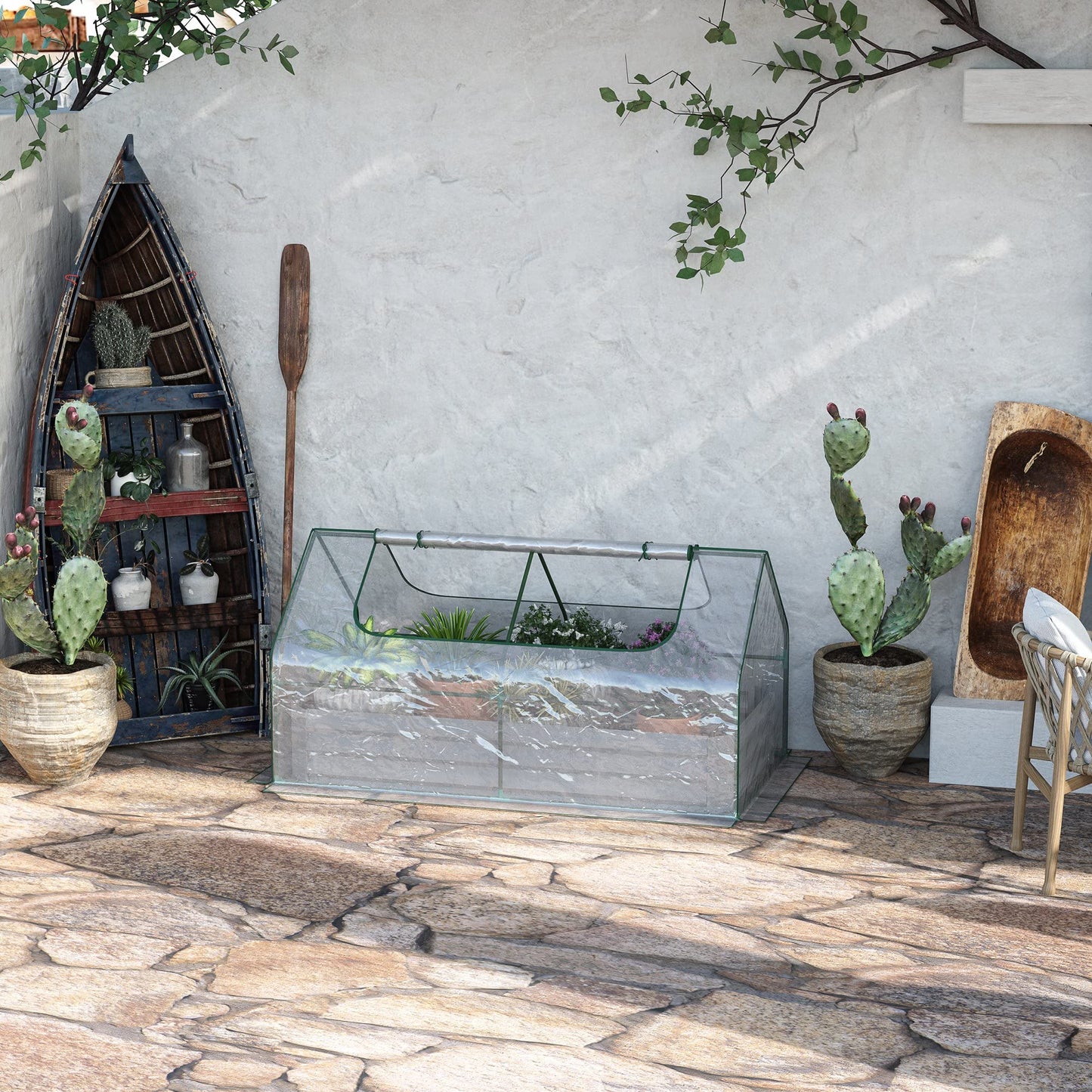 6' x 3' Galvanized Raised Garden Bed with PVC Greenhouse Cover, Outdoor Metal Planter Box with 2 Roll Up Windows for Growing Flowers, Fruits, Vegetables and Herbs, Light Gray
