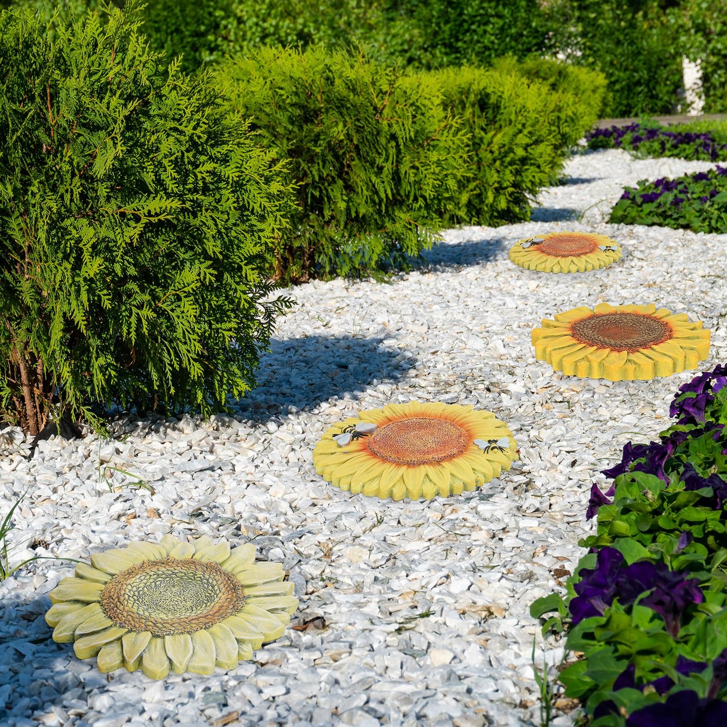 3 Pack Sunflower Cement Stepping Stone for Garden & Patio – 10 Inch Hand-Painted Outdoor/Indoor Decorative Paver, Durable & Weather-Resistant Yard Art, Vibrant Yellow Design