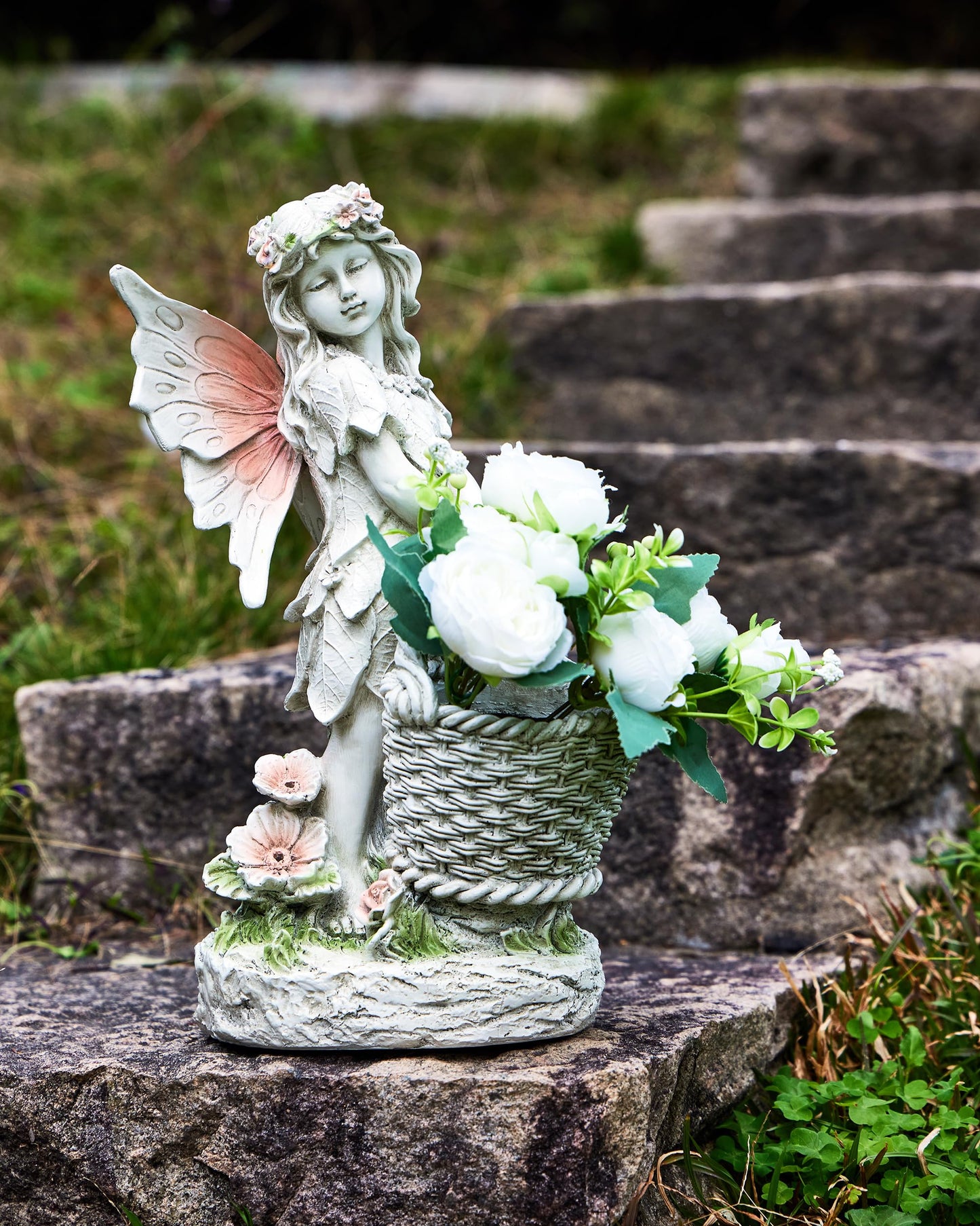 Garden Statue with Planter, Fairy Sculpture Flower Pot with Solar Light for Home Garden Planter Decoration, Yard Decor,Resin H 15 Inch (Fairy with Planter)