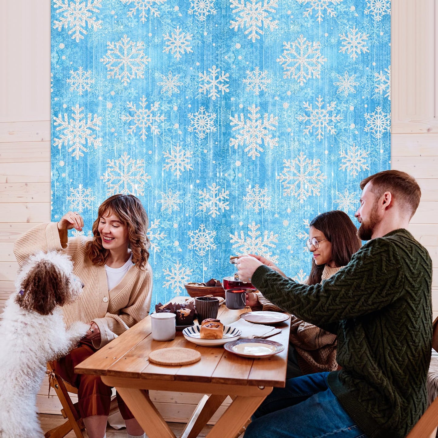 ILUIGGW Party Decorations Foil Fringe Curtains, 2Pack Snowflake 3.3x6.6ft Tinsel Foil Fringe Curtains Winter Photo Booth Prop Backdrops, Blue Snowflake