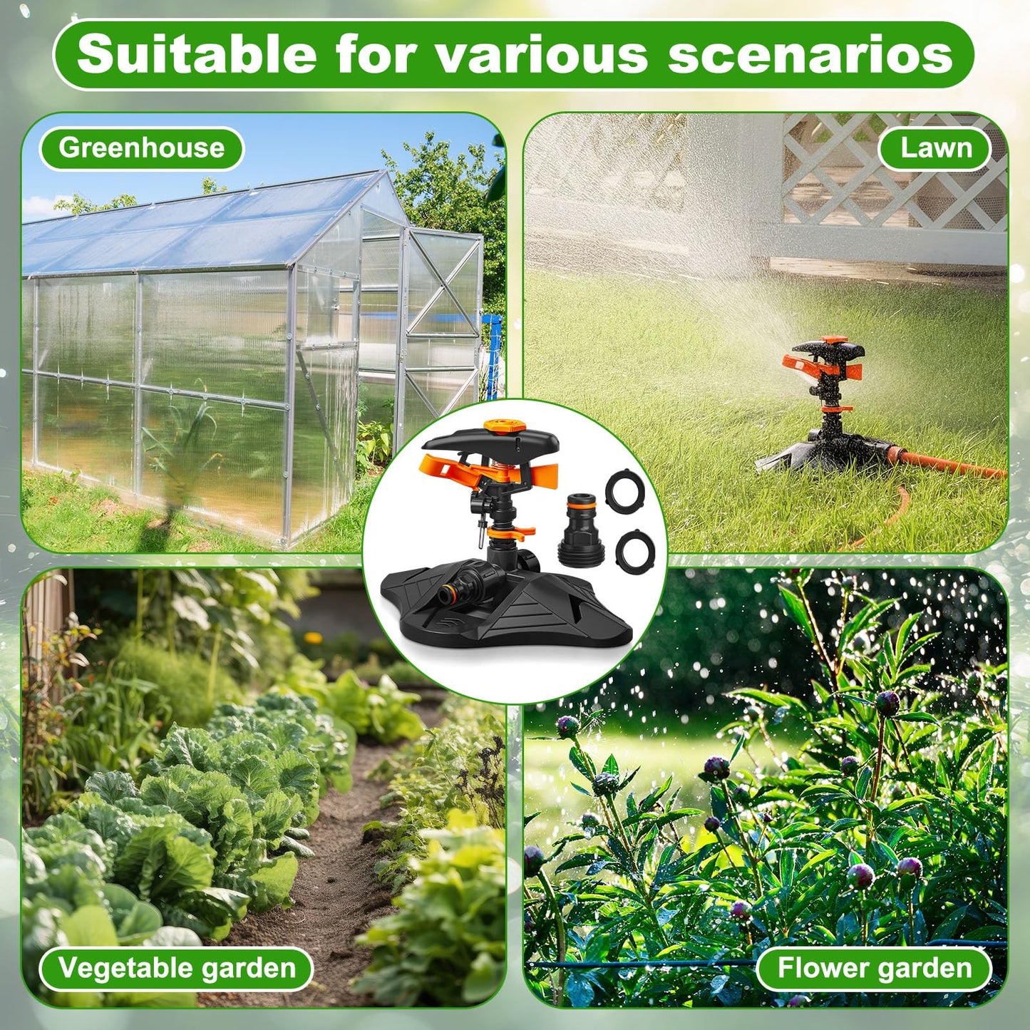 Jingmore 2 Pack Pulsating Lawn Sprinkler for Large Yard, 800 Sq. ft Coverage Adjustable 360° Rotating Garden Water Sprinkler System with Sturdy Base for Grass Nursery, No Leak Daisy Chaining Design