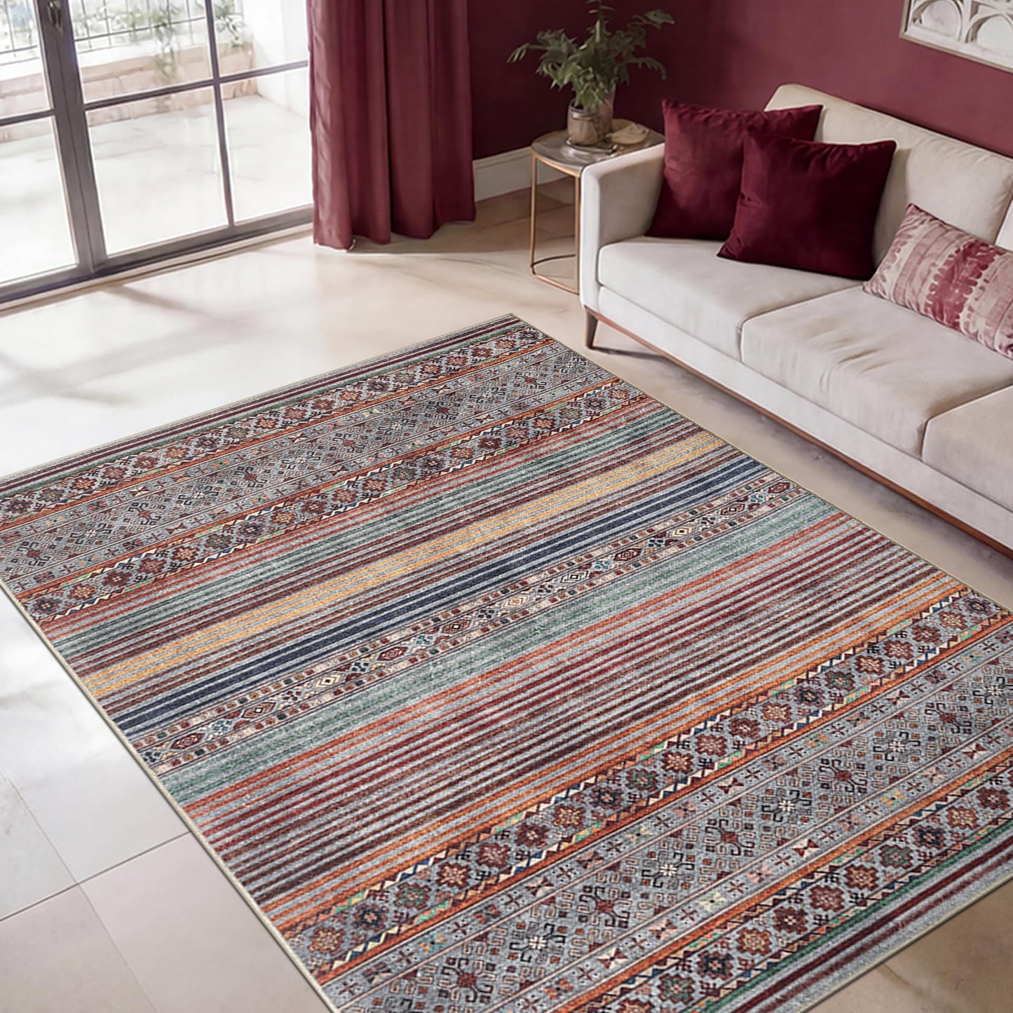 Keen Home Design 3x5 Rug - Machine Washable Entry Rug with Non-Slip Backing, Ideal for Enteryway, Kitchen, Bathroom, Laundry Room - Vintage, Easy Clean, Durable, Low Pile Rug - (3' x 5')
