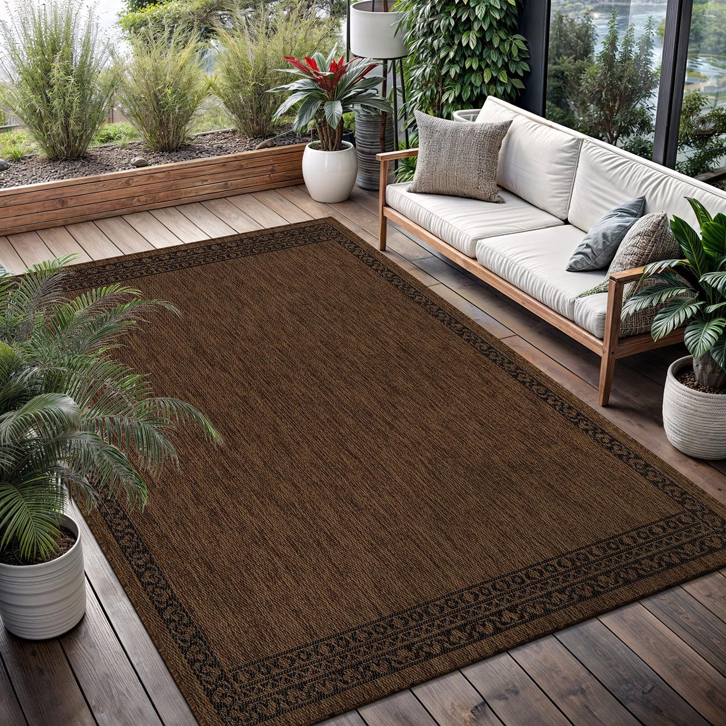 Washable Outdoor Rug 6x9 Modern Area Rugs Outdoor Carpets Bordered Pattern Non Shedding Waterproof Easy Clean Patio Deck Porch Living Room Bedroom Garden RV (6 X 9 Gold)