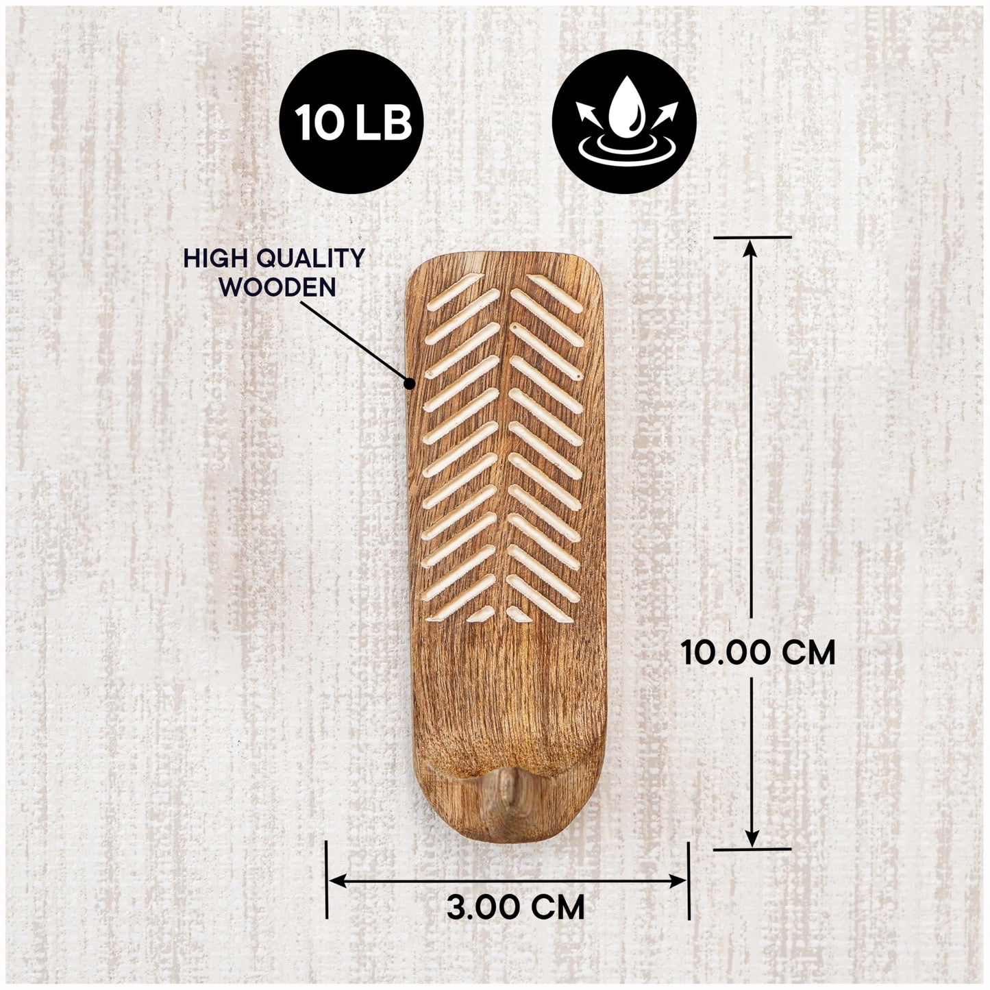 Indian Shelf Boho Wood Adhesive Wall Hooks - 3 Pack Decorative Peel and Stick Key Hooks - Unique Wall Hangers for Bathroom & Entryway