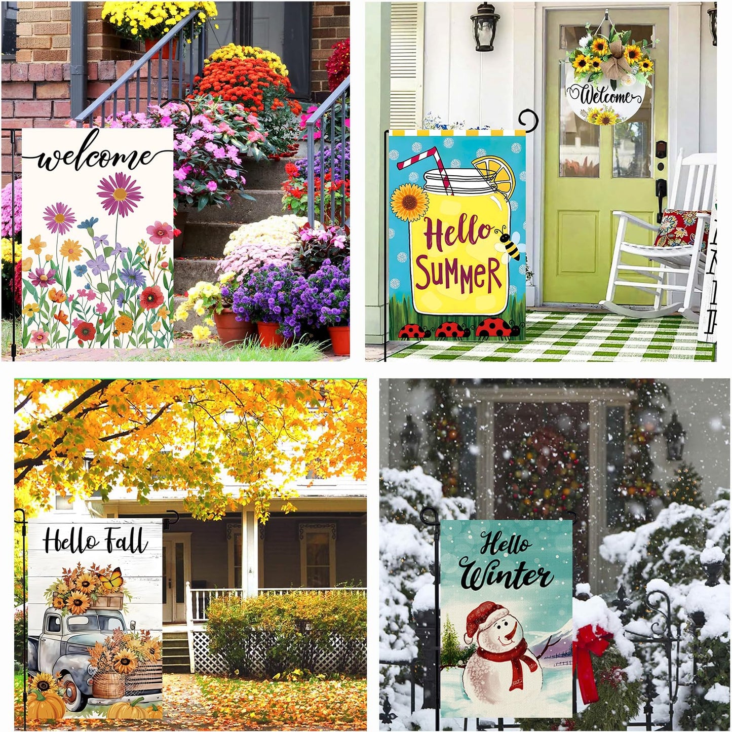 Seasonal Garden Flags Set of 12 Double Sided 12x18 Inch, Small Yard Flags for Outside, Spring Summer Fall Winter & Holiday Outdoor Decor, Halloween Christmas Easter Decorations for All Seasons