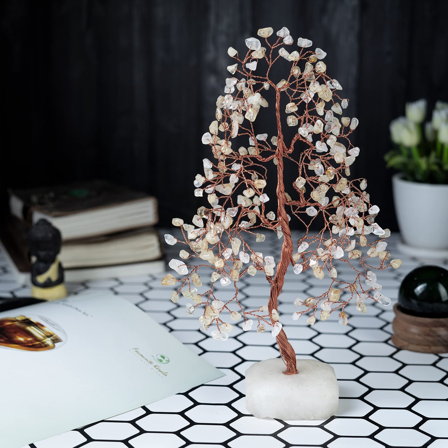Crocon® Citrine Crystals Tree of Life Quartz Base, Birthday Gifts for Women, Men Home & Office Decor Money Tree Healing Crystals Womens Gifts Ideas House Warming Gift Sister Unique Decoration Present