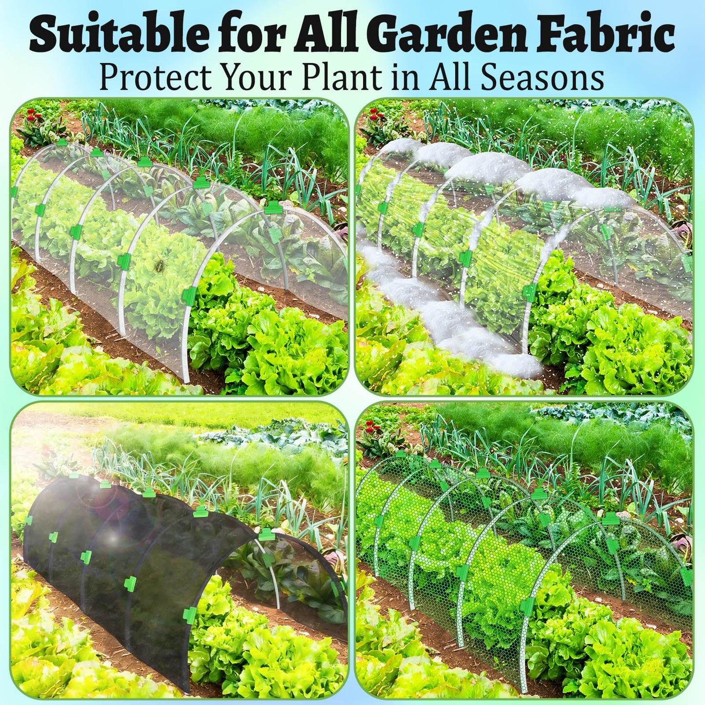 8-Pack Fiberglass Garden Hoops - High Flexibility Never Rust Bending Hoops with 24 Clips & Gloves for Raised Beds, Low Tunnels, Row Covers, Frost Protection & Pest Control (Fits 2-4 ft Wide Beds)