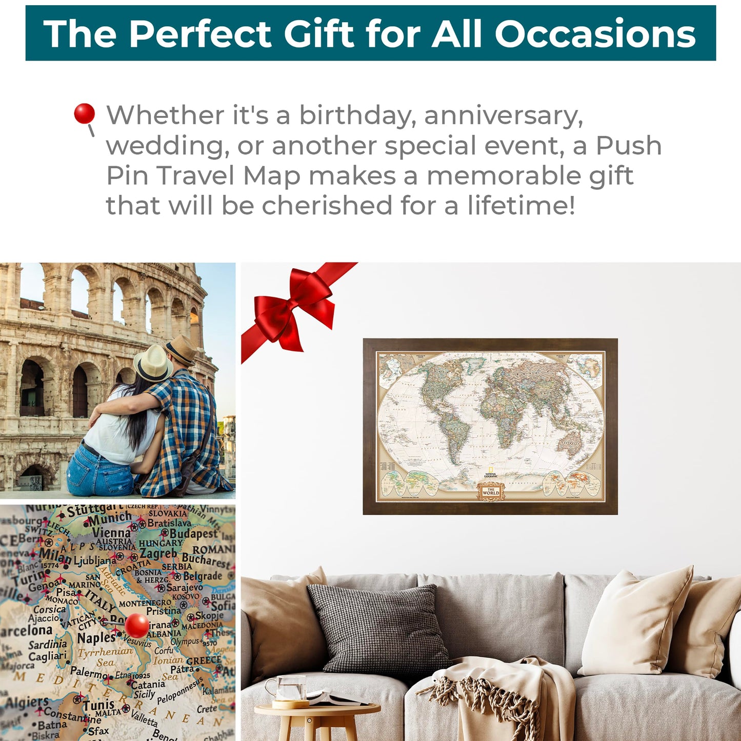 Push Pin Travel Maps Customizable Wall Art - Executive World - Rustic Brown - Framed Pin Map, Includes 150 Pins - Handcrafted in USA - 27.5" x 39.5"