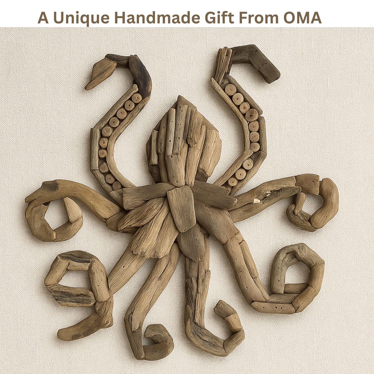 OMA Driftwood Octopus Wall Art – Handcrafted Coastal Beach & Rustic Farmhouse Style Driftwood Wall Decor for Home, Living Room, Bathroom, Beach House – Large Size