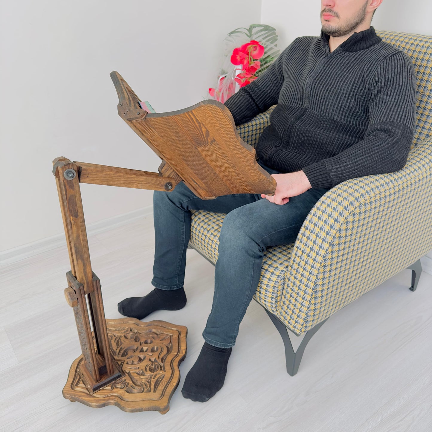 Big Size Adjustable Wooden Book Stand for Heavy Books | Quran, Bible, Dictionary, Cookbook Holder, Multifunctional Huge Bookstand
