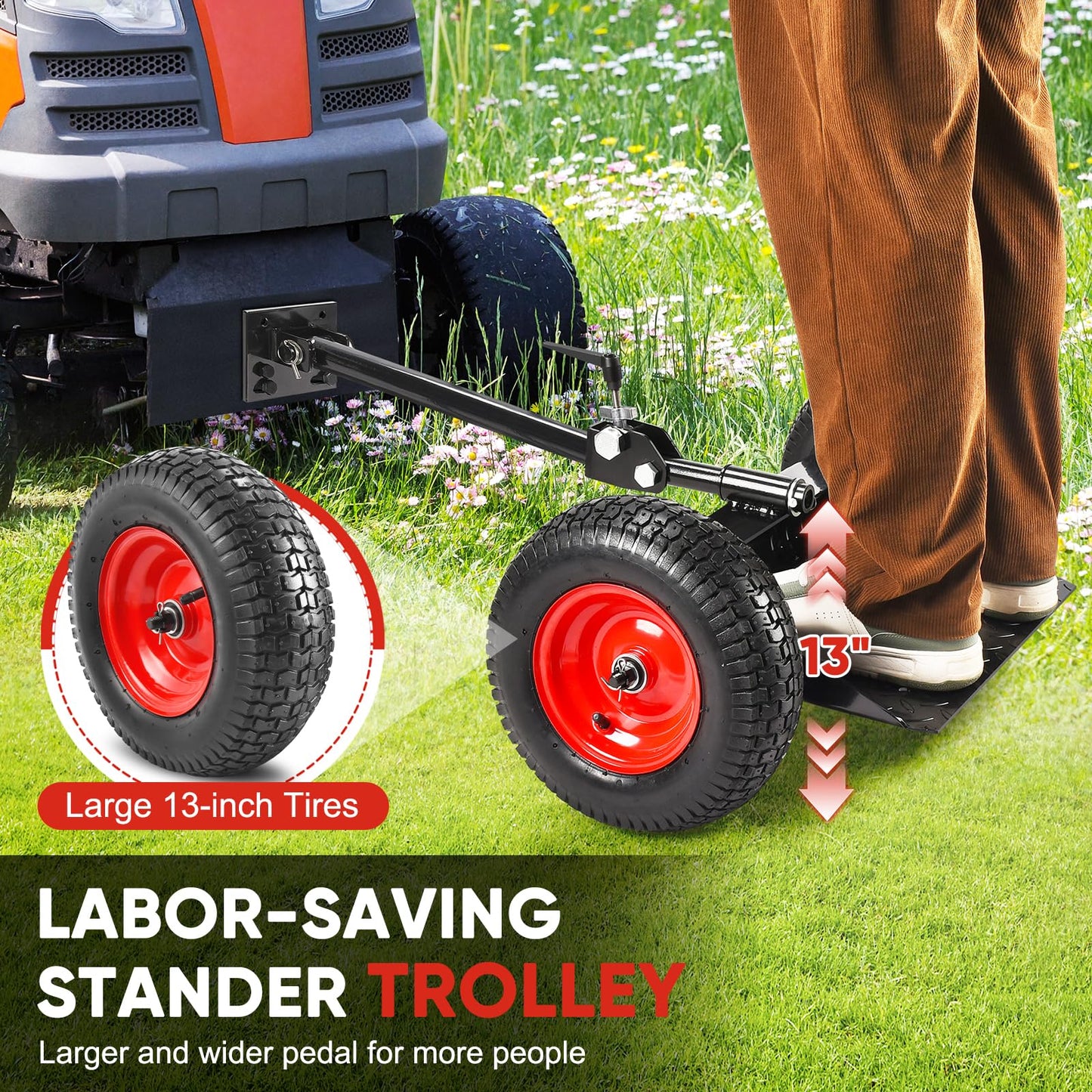 GADFISH Lawn Mower Wheels Sulky, Walk Behind Mower-Sulky, Lawn Trailer with 13" Tires for Mower, Easy Forward & Reverse Lawn Mower Trailer, Black & Red
