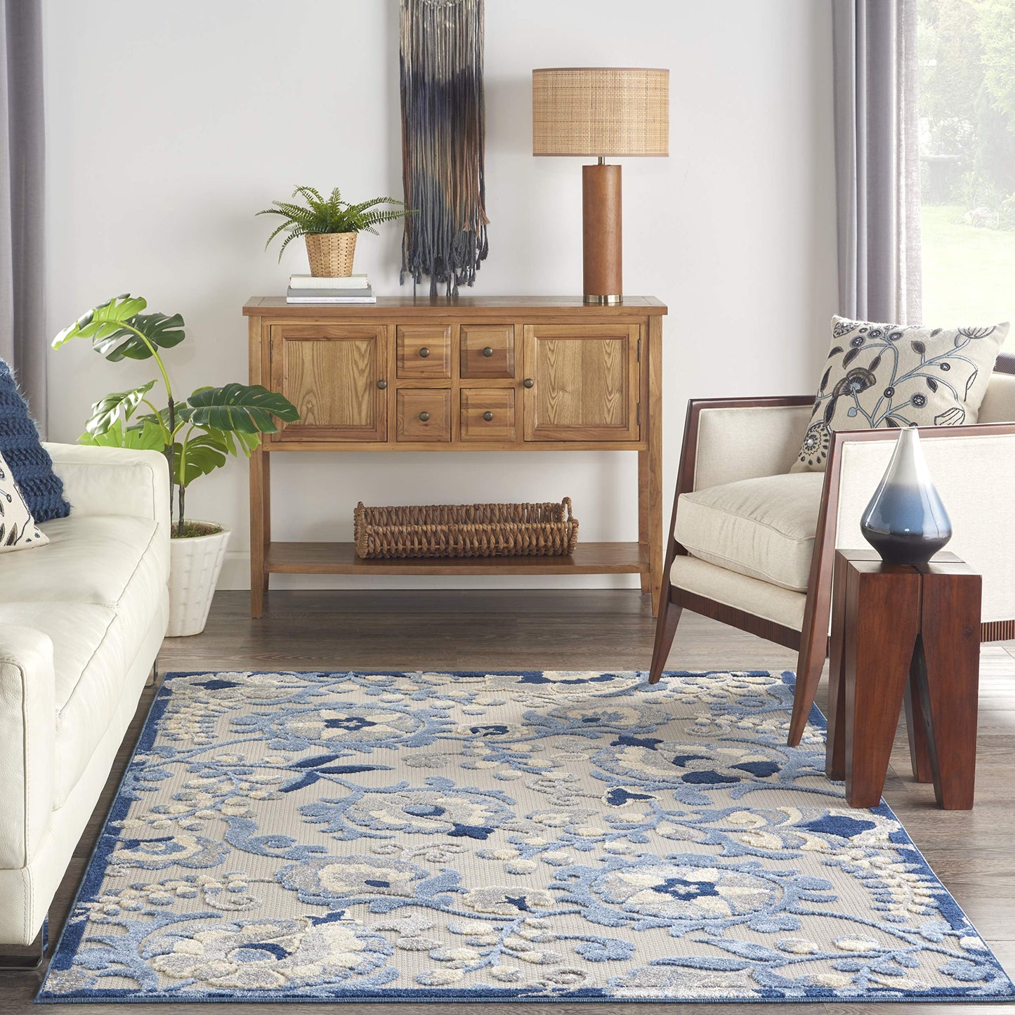 Nourison Home Aloha Blue Grey 3'6" x 5'6" Area Rug - Easy Clean, Non Shedding, Bed Room, Living Room, Dining Room, Kitchen (4' x 6')