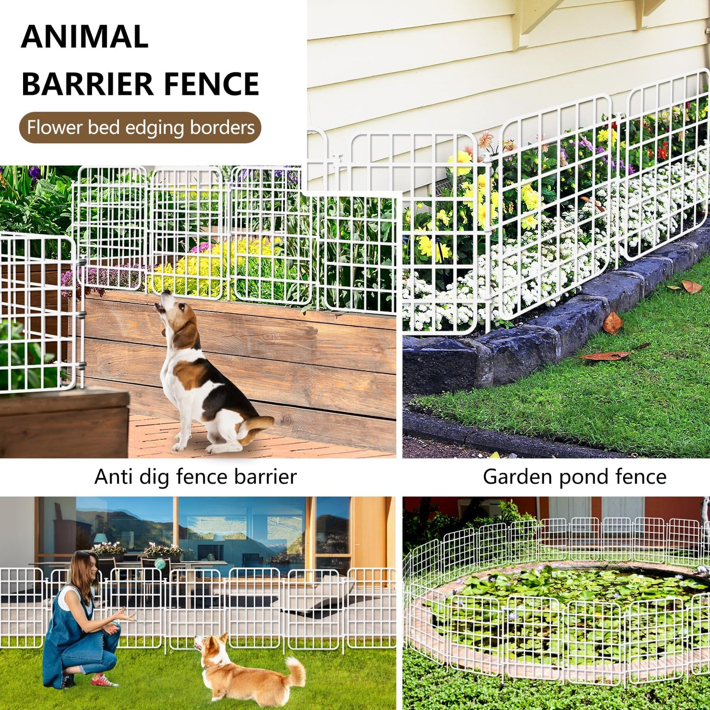 30ft x 17in Garden Fence Animal Barrier, 28 Panels No Dig Fence Border, Rustproof Metal Decorative Garden Fencing with Ground Stake, Flower Bed Edging Border for Dog, Rabbit, Outdoor Patio, White