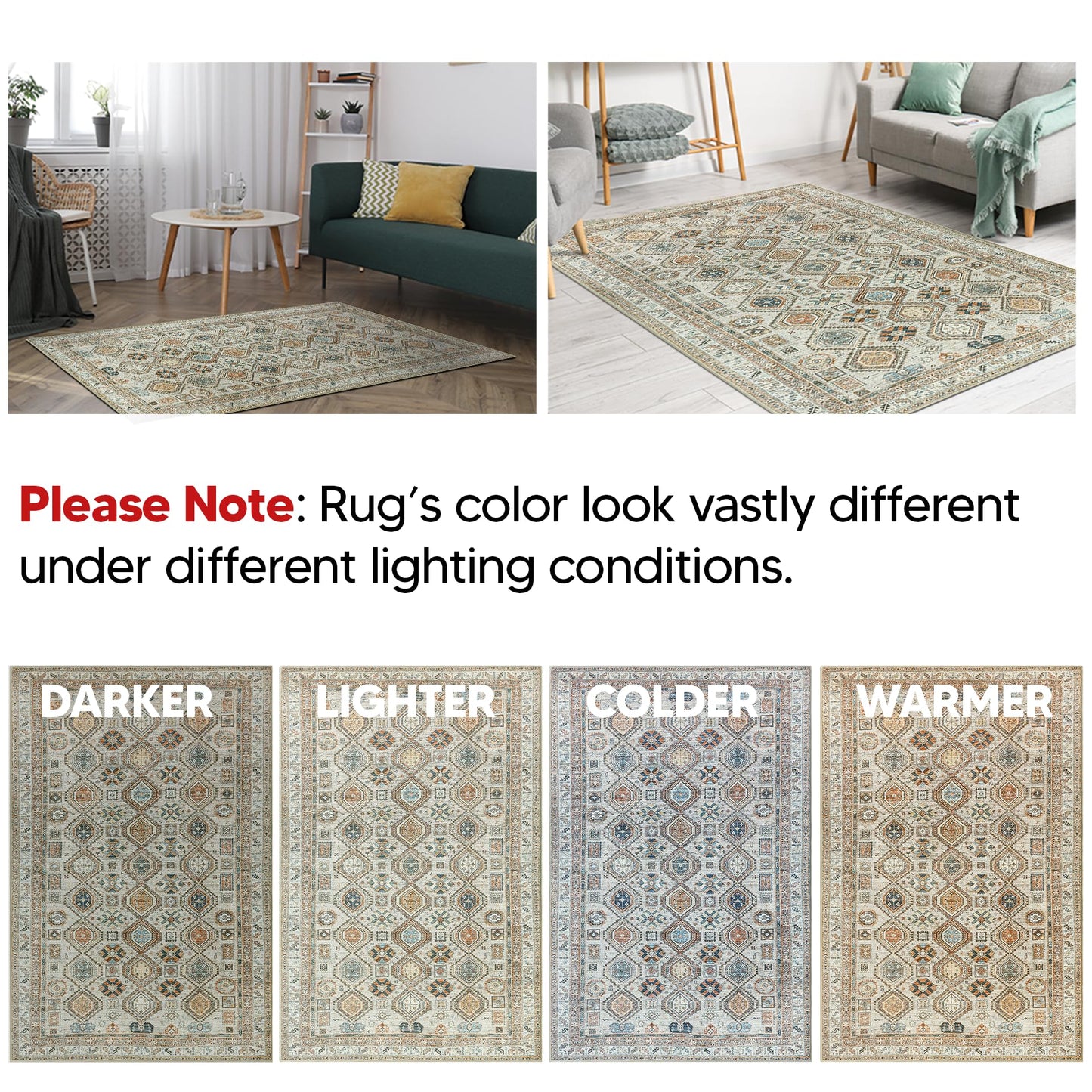 Keen Home Design 3x5 Rug - Machine Washable Entry Rug with Non-Slip Backing, Ideal for Enteryway, Kitchen, Bathroom, Laundry Room - Vintage, Easy Clean, Durable, Low Pile Rug - (3' x 5')