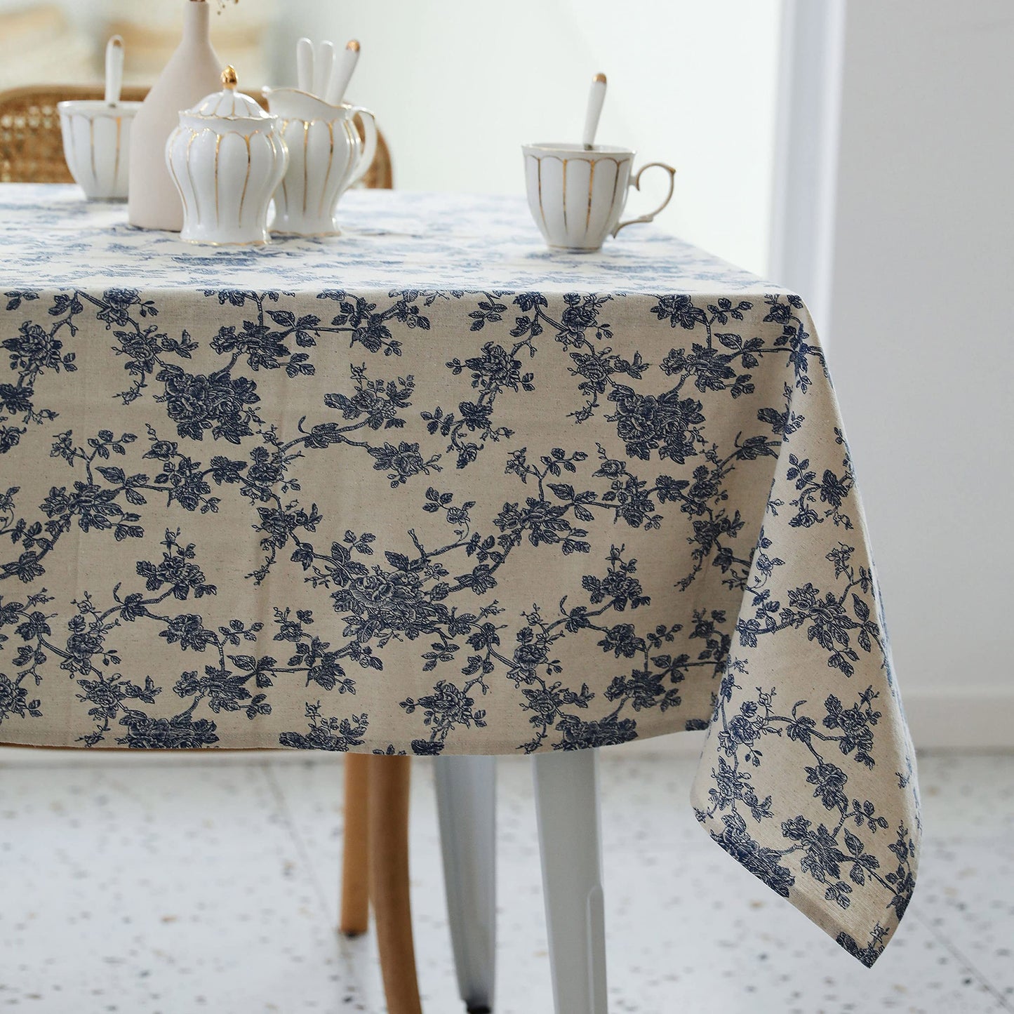 YiHomer Pastoral Rectangle Tablecloth - 60 x 120 Inch Table Cloth - Washable Table Cover with Dust-Proof Wrinkle Resistant for Restaurant, Picnic, Indoor and Outdoor Dining, Floral (Dark Blue)