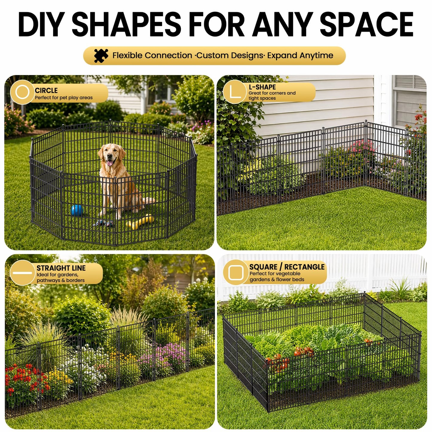 8 Panels No Dig Garden Fence with Gate, 48in(H) × 21ft(L) Decorative Metal Outdoor Dog Fence, Rustproof Pet Fencing for Yard, Patio, Flower Bed -Temporary Fencing| Easy to Install