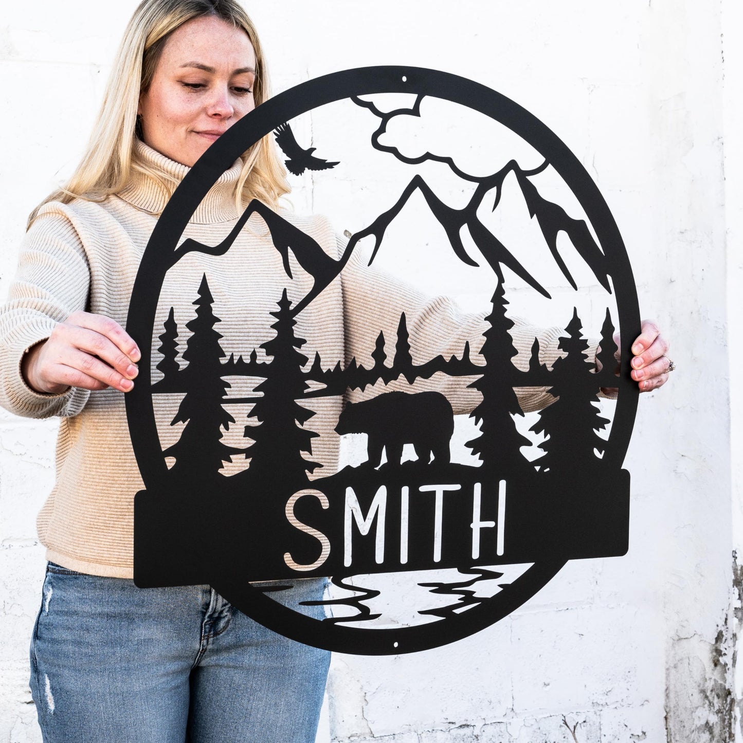 Outdoor Bear Personalized Metal Sign | Cabin Decor | Door Monogram | Rustic Decor | Custom Name Sign