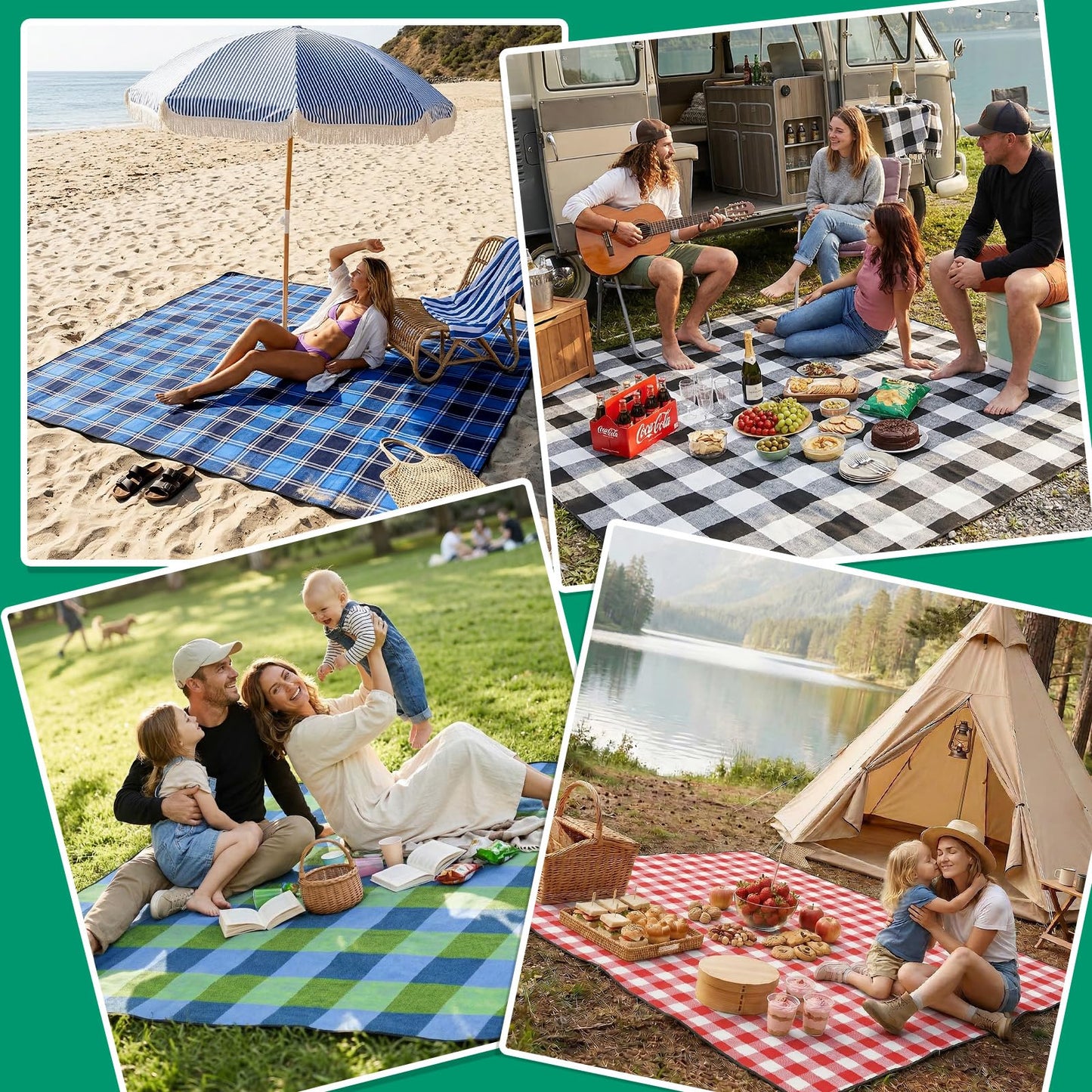 RYCHIC Waterproof Picnic Blanket Beach Outdoor Camping Mat Extra Large Foldable Cute Big Travel Essential Accessories Gift Park Patio Lawn Garden Grass Ground Play Music Festival Concert Must Have