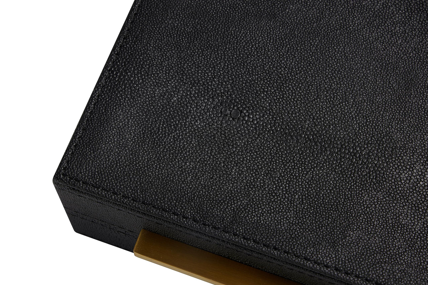 Kingflux Black Shagreen Leather Decorative Box, Storage Box Jewelry Organizer, Woment&Men's Accessory Organizer With Matt Golden Stainless Steel Handle (Black)