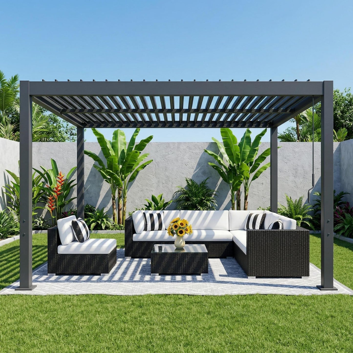 Patio Kingdom 10' x 10' Louvered Pergola Outdoor Aluminum Pergola Kit with Adjustable Roof, All-Weather Metal Gazebo with Drainage System for Patio, Deck, Garden and Backyard Shade, Gray
