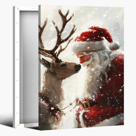 UZMKM Christmas Canvas Wall Art, Vintage Christmas Painting Decor, Christmas Santa with Elk Picture Wall Decor, Winter Christmas Wall Art Prints, Christmas Poster Home Aesthetic Decoration 12x18 Inch