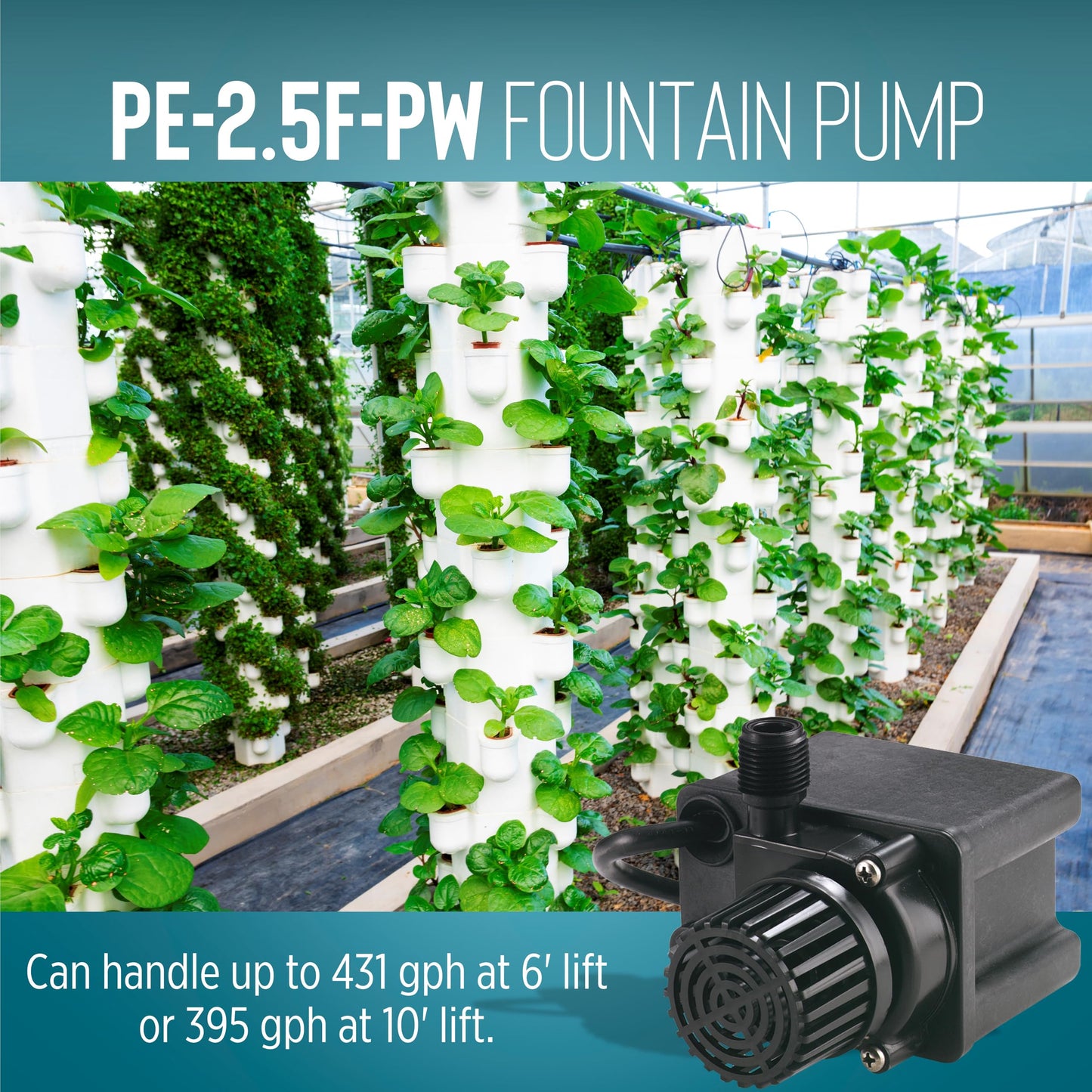 Little Giant PE-2.5F-PW 115 Volt, 1/28 HP, 475 GPH Submersible Direct Drive Pump for Small Ponds or Fountain with 15-Ft. Cord, Black, 566612