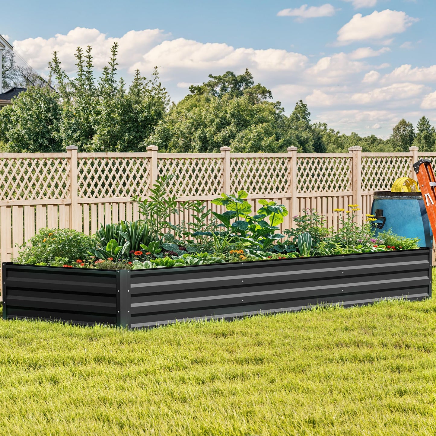 DWVO 12 x 4 x 1 FT Raised Garden Bed Kit, Outdoor Galvanized Flower Bed with Safety Rubber and Gloves, Large Metal Planter Box for Vegetables, Flowers, Herbs, Fruits, Black