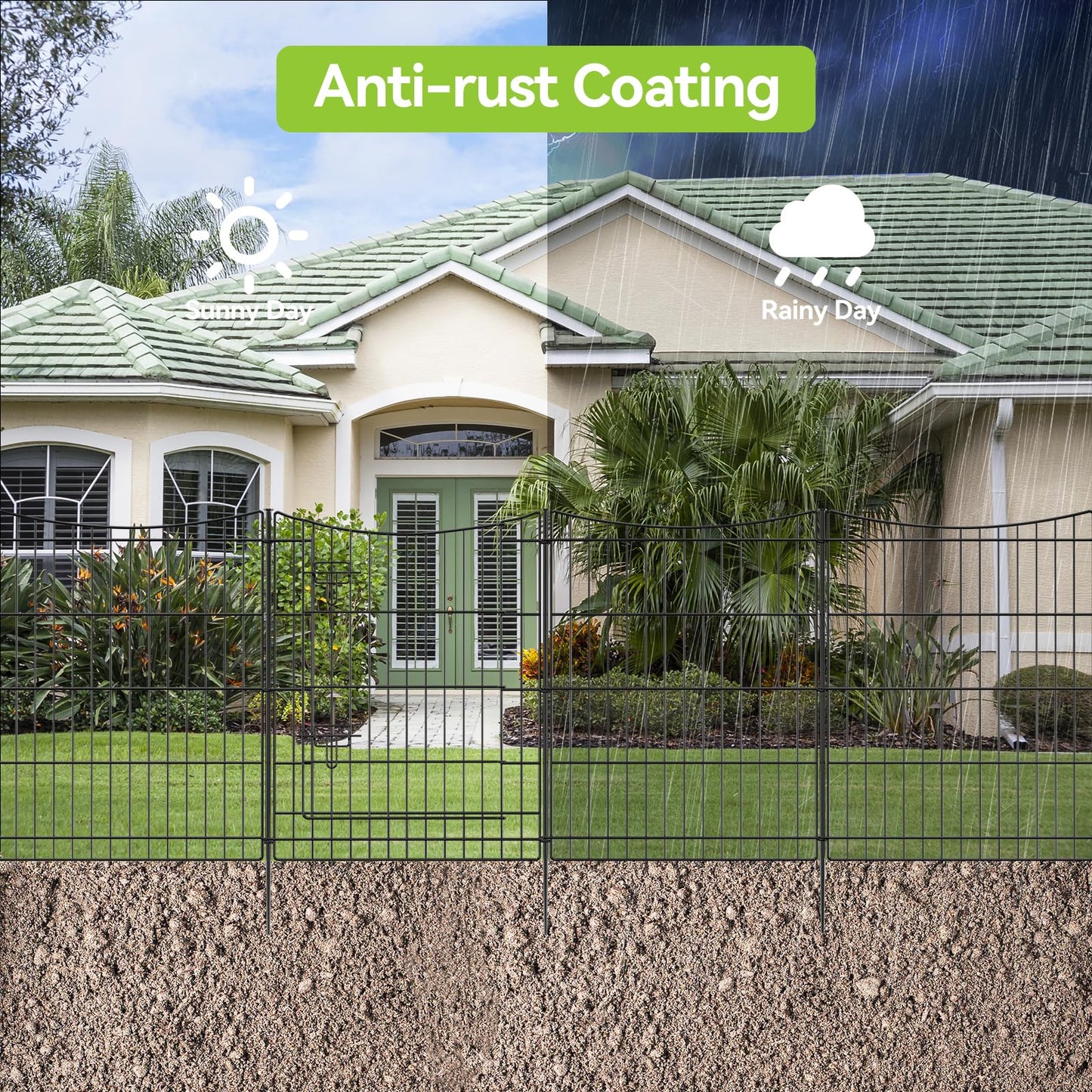 INJOPEXI Garden Fence 12 Panels 23.6ft (L)×30in (H) Decorative Metal Fences with 11 Panels + 1 Gate, No Dig Animal Barrier Fencing Rustproof Wire Temporary Rabbit Dog Fence Border for Outdoor Yard