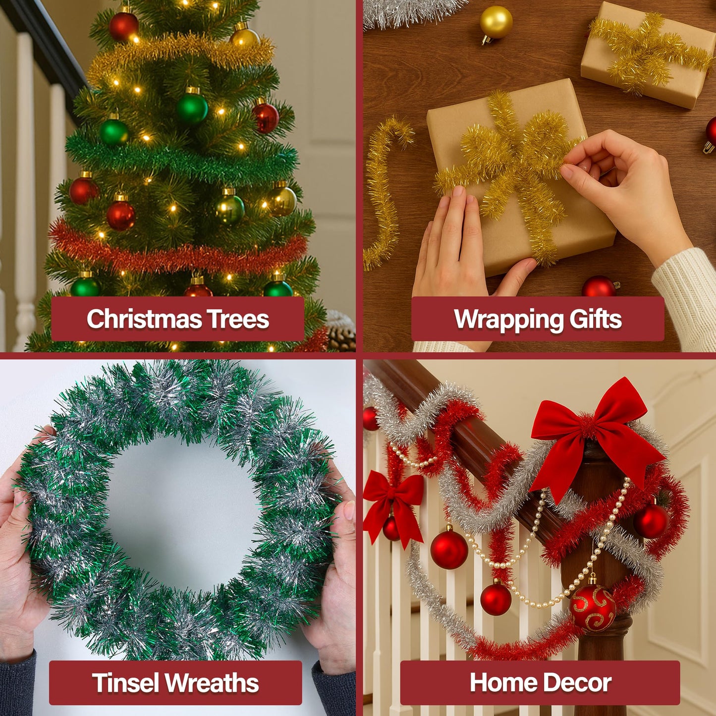 Mandala Crafts Iridescent Tinsel Garland – 30 Feet Thin Metallic Foil Glitter Garland for Christmas Tree, Party, Wedding Decor, and Holiday Decorations