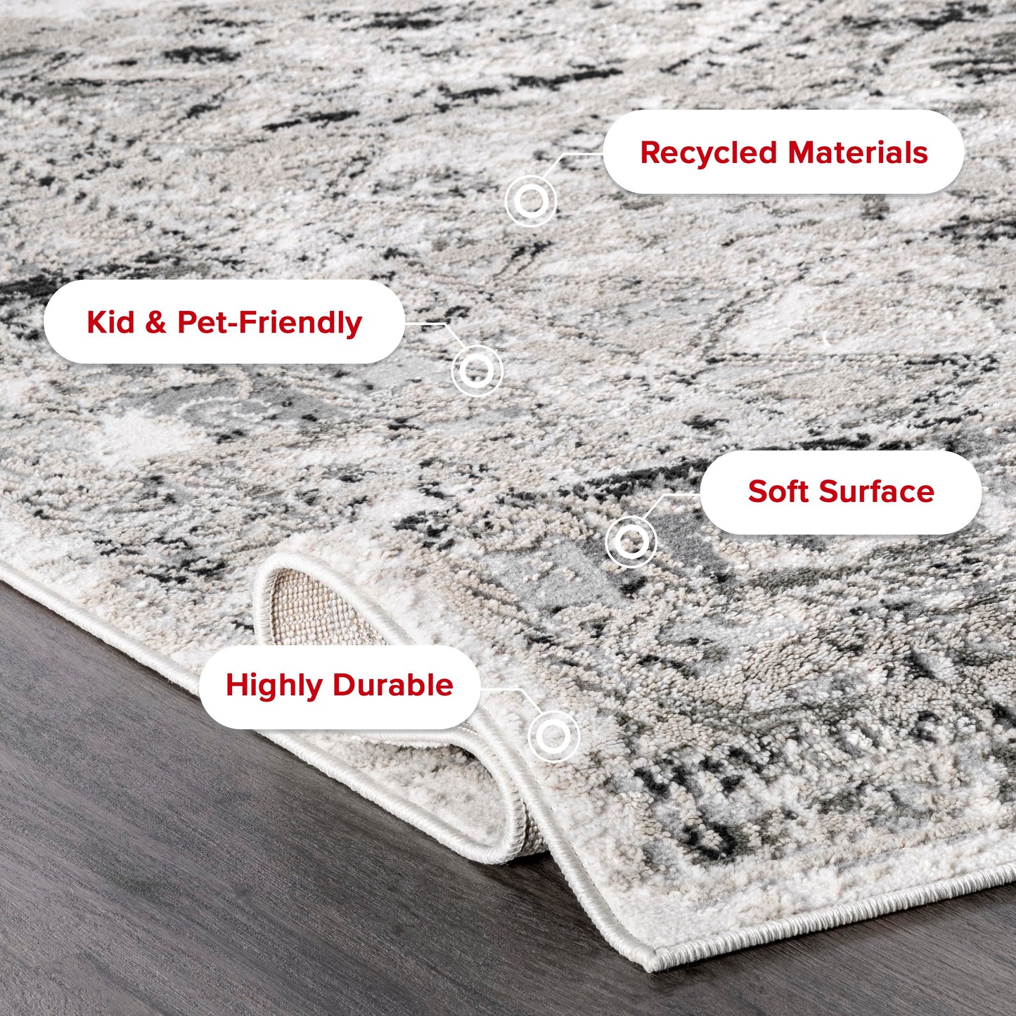 Nuloom Madisson Grey/Ivory, 5' x 8', Vintage Medallion, Recycled Materials, Soft and Cozy, High Traffic, Stain Resistant, Easy Clean, Durable Area Rug for Bedroom, Living Room, Dining, Entryway