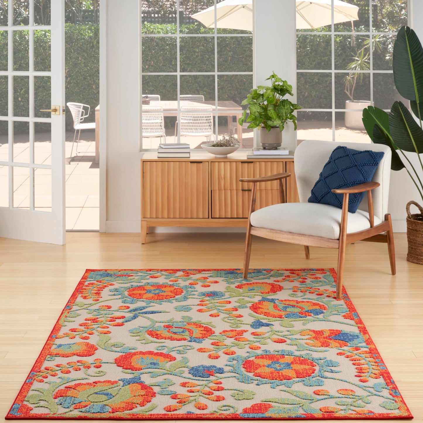 Nourison Home Aloha Red Multicolor 3'6" x 5'6" Area Rug - Easy Clean, Non Shedding, Bed Room, Living Room, Dining Room, Kitchen (4' x 6')
