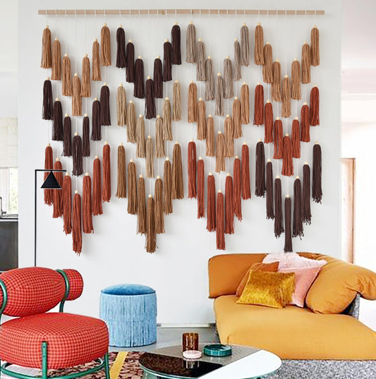 IOWER Macrame Wall Hanging Yarn Boho Wall Decor Wave Tassel Home Wall Aesthetic Living Rooms Bedrooms Offices Geometric Art Chic Home Decor 47" W x 39" L