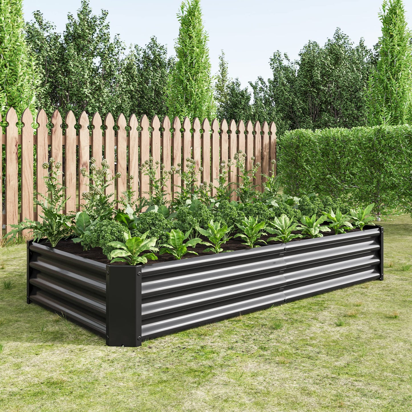 FOUBAM Galvanized Raised Garden Bed for Vegetables,Planter Raised Garden Boxes Outdoor,Metal Raised Garden Beds Steel Kit for Vegetables Flower Herb Patio Black Rectangle