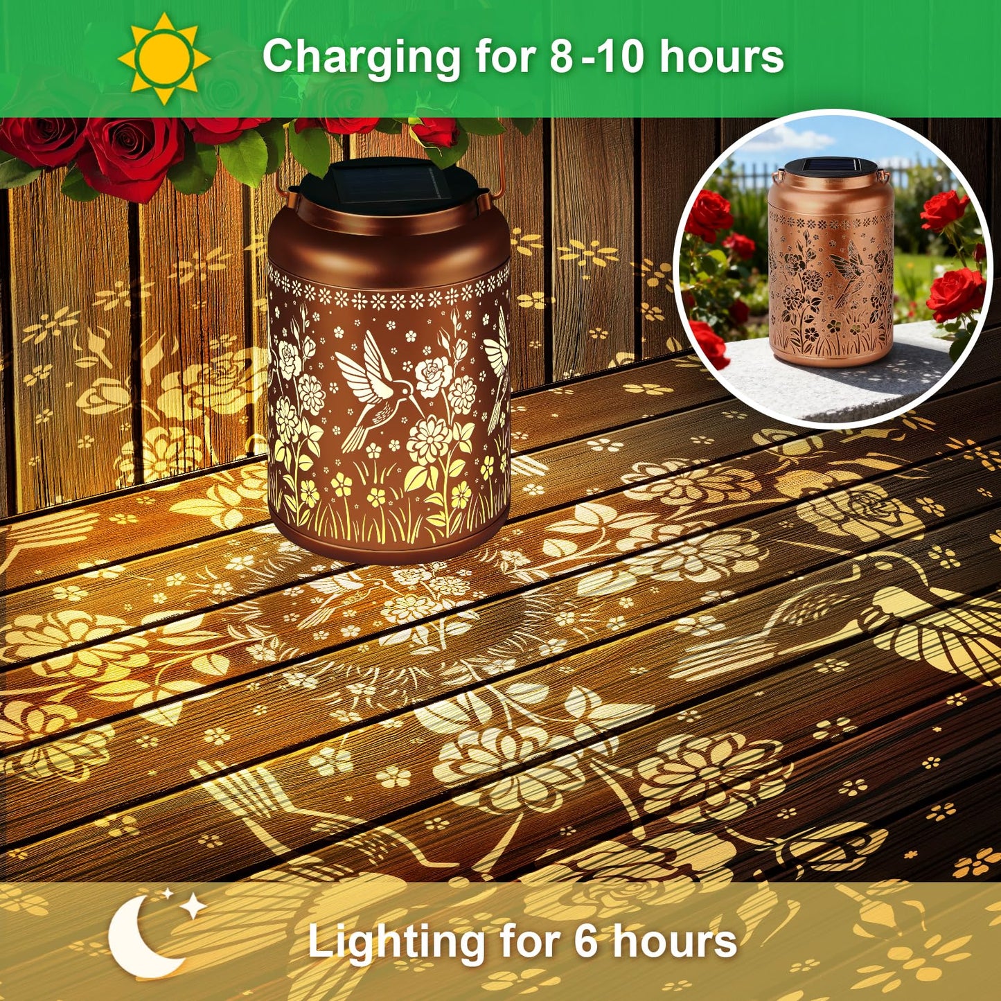 Mothers Day Gifts, Hummingbird Solar Lanterns Garden Decor Birthday Gifts for Women Mom Grandma Hanging Solar Lights Outdoor Waterproof Decoration for Outside LED Lanterns for Yard Patio Lawn