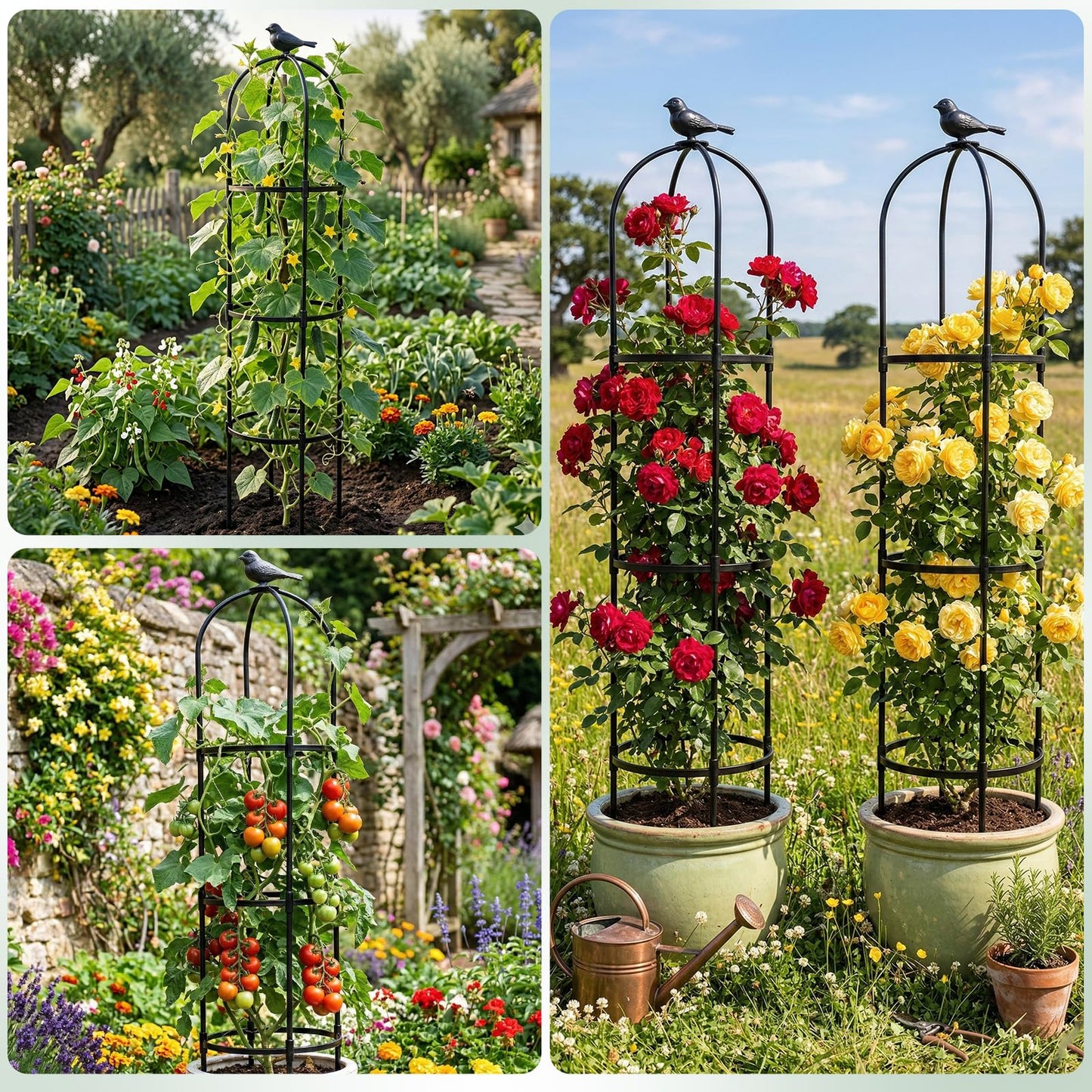 2 Pack Garden Obelisk Trellis for Climbing Plants, 6FT Plant Cages and Supports, Tomato Cage Tall Plant Stakes Indoor & Outdoor, Trellis for Potted Plants, Vegetables, Fruits, Flowers, Pots, Vines