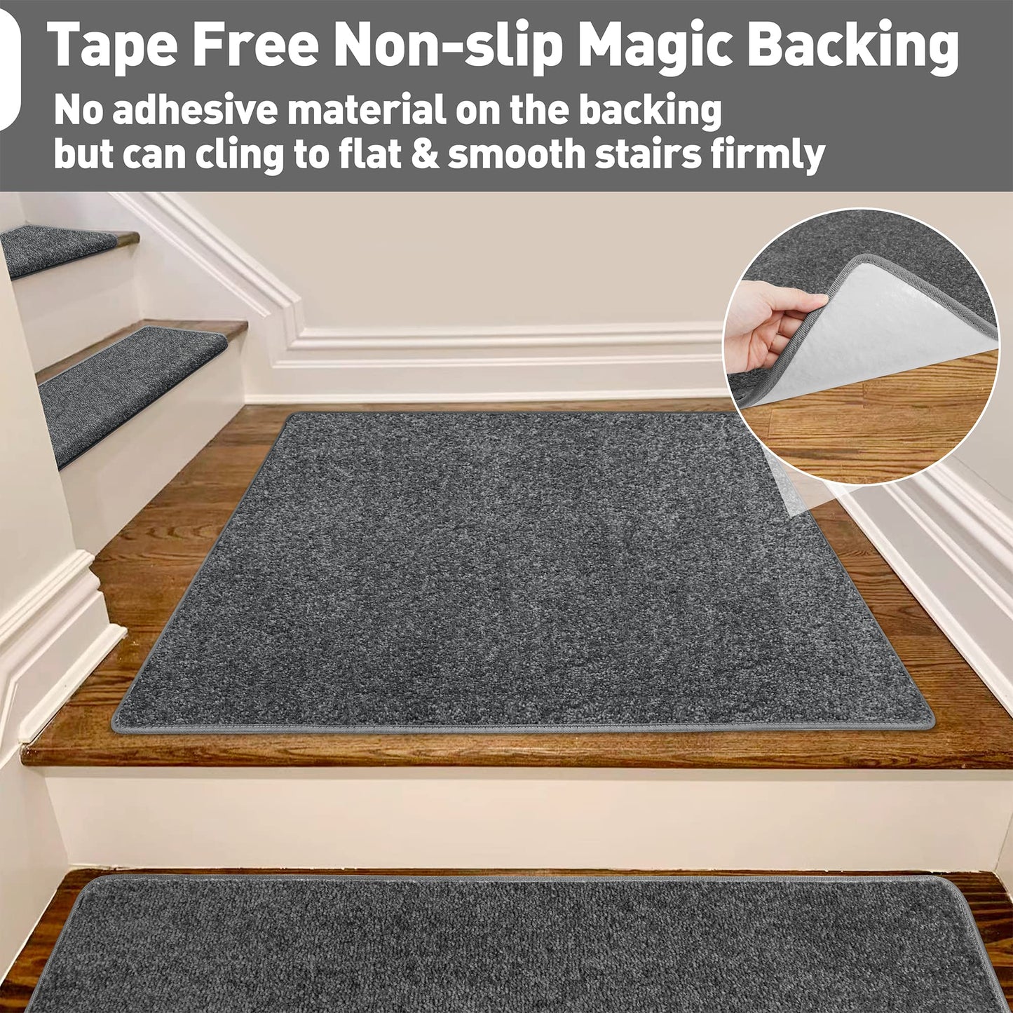 PURE ERA Carpet Stair Tread Landing Mat Tape Free Self Adhesive Non Slip Skid Resistant Indoor Doormat Area Rug Floor Mat for Kitchen Bathroom Workstations Washable 2' X 3' (Dark Gray)