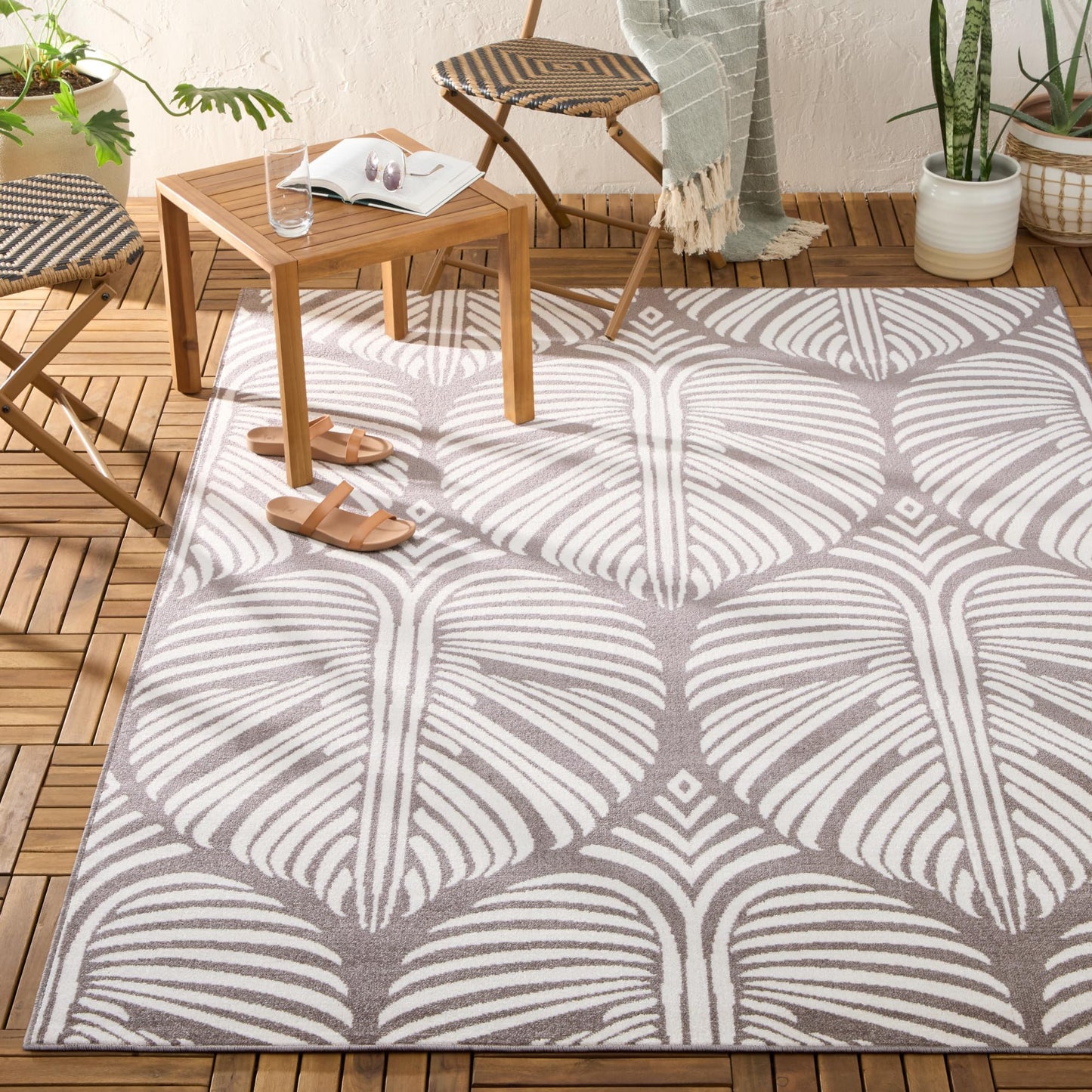 Tommy Bahama Lanai Palm Leaves Indoor Outdoor Area Rug, Leaf Tropical Design, UV Fade Resistant, Dark Grey/Ivory, 3'11"x5'2"