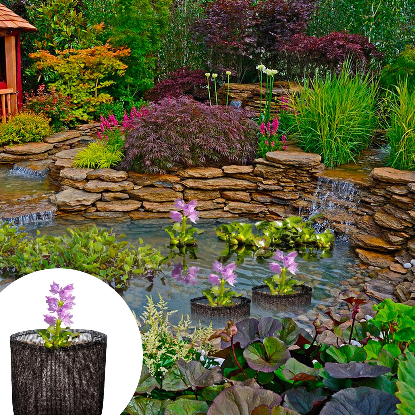 EBaokuup 4 Pcs Aquatic Pond Planting Bags-7" Reusable Mesh Water Garden Pond Plant Pot-Breathable Black Square Lily Plant Pots for Pond Bog Plant Garden Terrestrial Plant