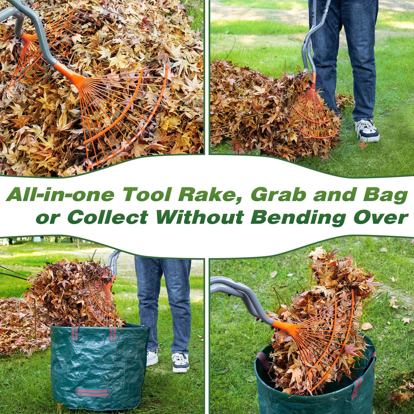 Walensee Rake for Leaves, Heavy Duty Leaf Picker Upper & Leaves Scooper, Leaf Grabber with Long Steel Handle, Multi-Use Garden Claw and Hands Rake for Lawn & Yard Shrub Cleanup