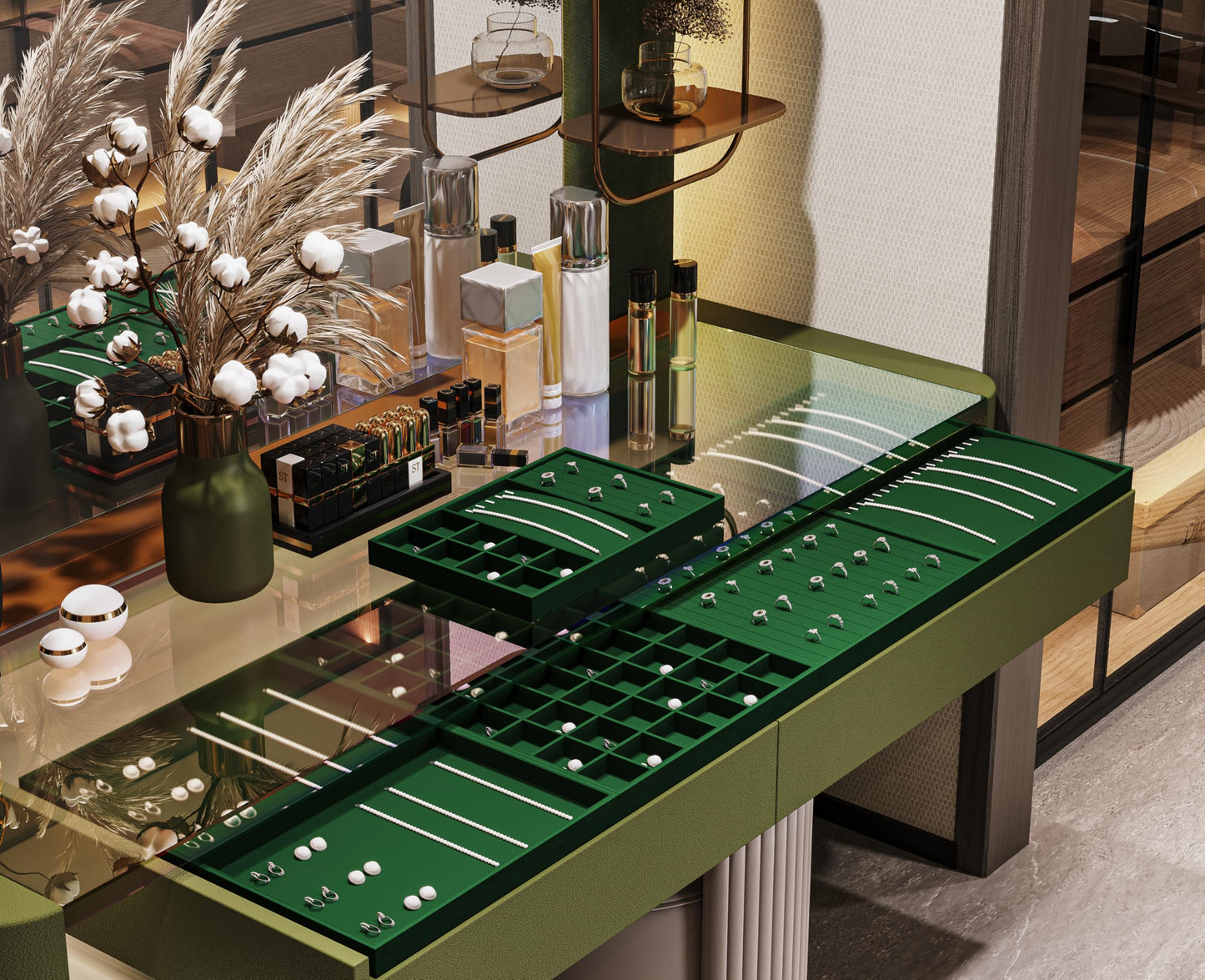 Papten Green Velvet Jewelry Trays Stackable Jewelry Drawer Organizer Tray for Necklace Bracelets Rings Storage Display