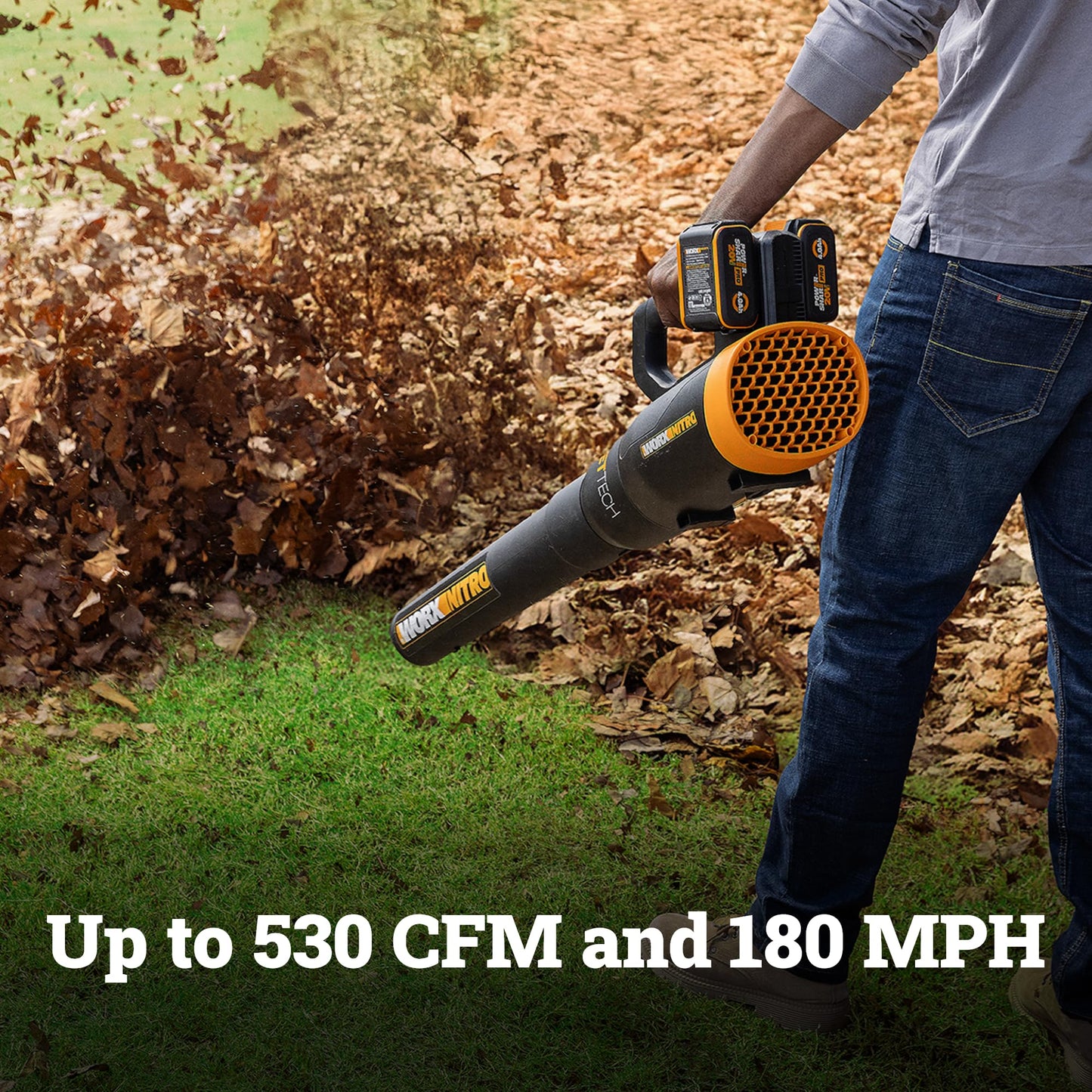 WORX Cordless String Trimmer & Leaf Blower Combo, 15'' 40V Weed Eater with Carbon Fiber Shaft, 530 CFM 40V Quiet Electric Blower with 57 dB, 2 × 4.0 Ah Batteries & Charger Included, WP925