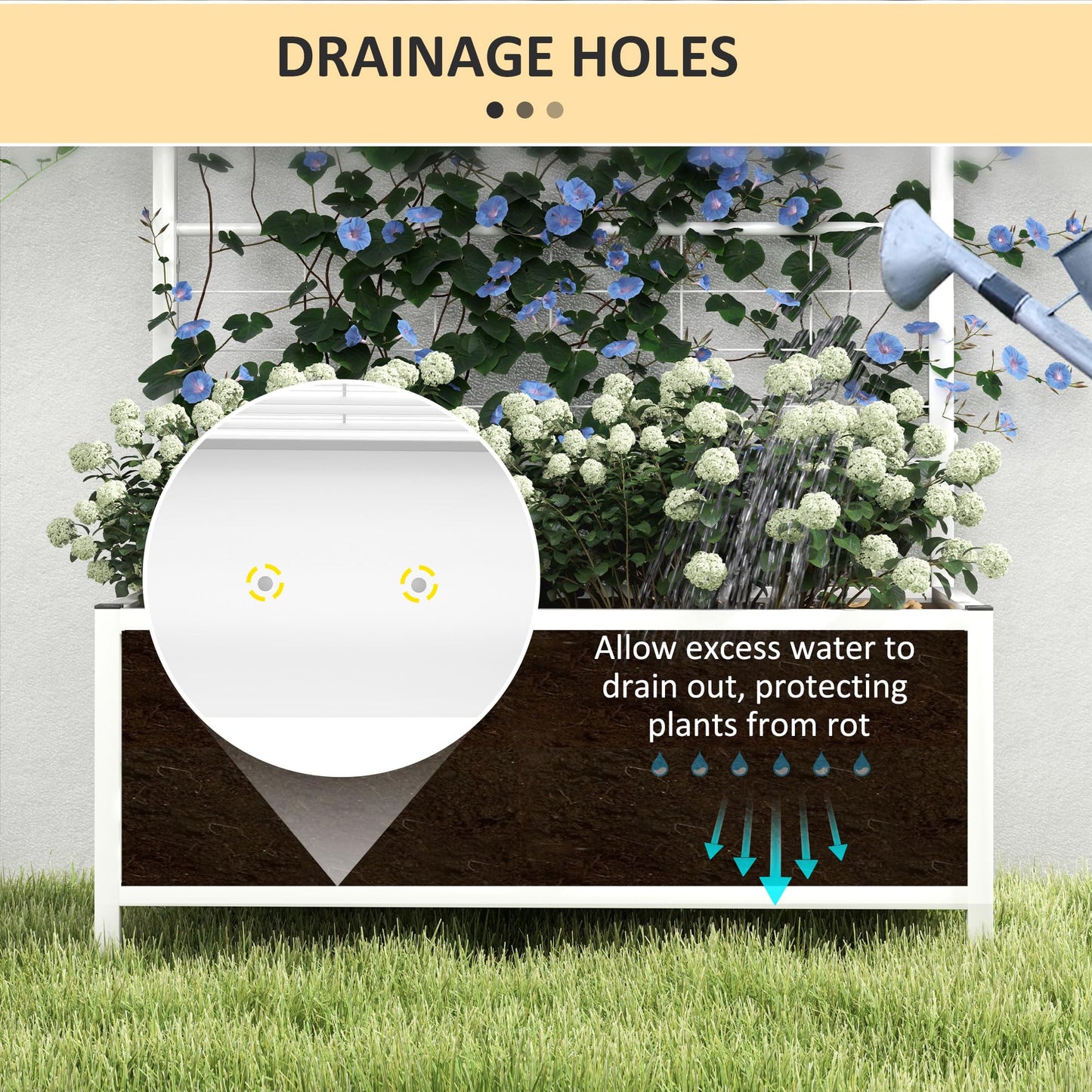 Outsunny Planter Box with Trellis, 35.4 x 15.7 x 47.2 inch Raised Garden Bed with Drainage Holes, Planters for Outdoor Plants, Vegetables, Flowers, Herbs, Trellis Planter, White