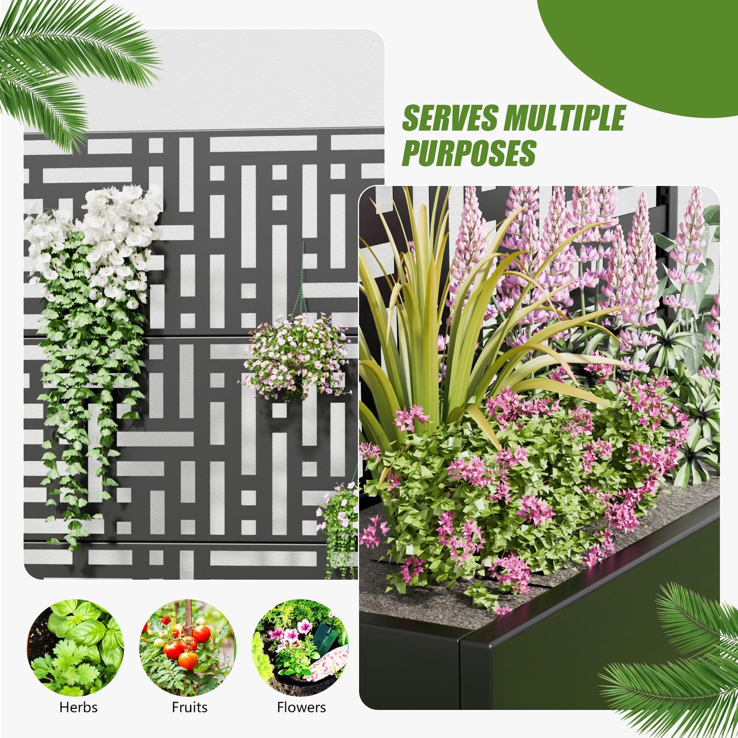 Casaphoria 72"x47" Metal Raised Garden Bed with Trellis(2 Pack), Outdoor Planter Box with Wheels & Drainage Holes for Climbing Plants, Flowers, Elevated Garden Kit with Privacy Screen, Black-Gerald